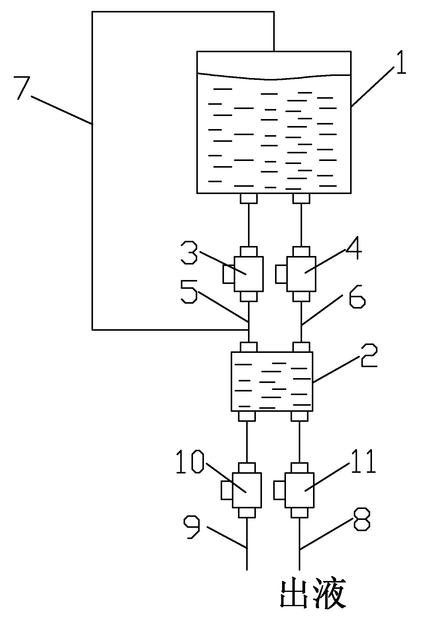 Quantifying liquid-discharging structure with middle exhaust pipe