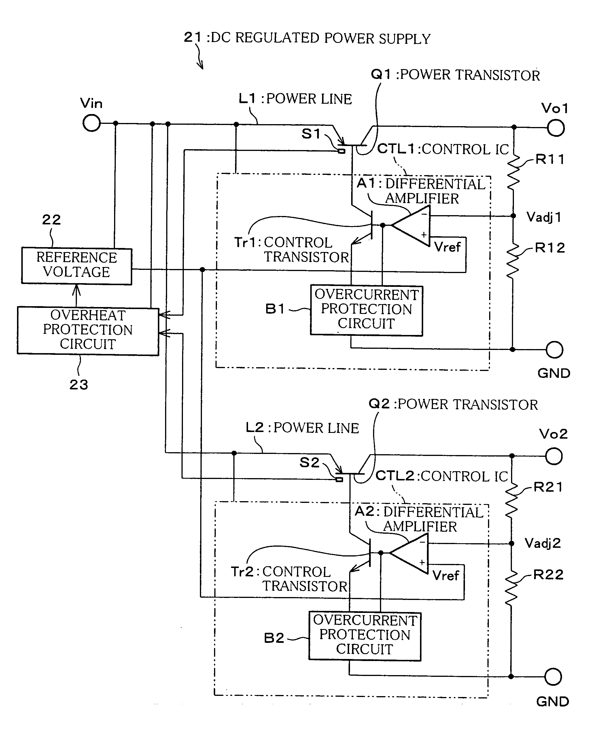 DC regulated power supply comprising