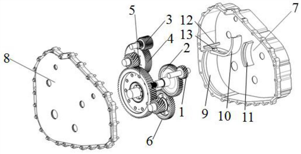 An oil throwing structure in a transmission gearbox housing and its transmission