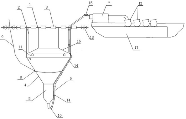 System for mechanically pumping excreta of fish bodies in feeding cage