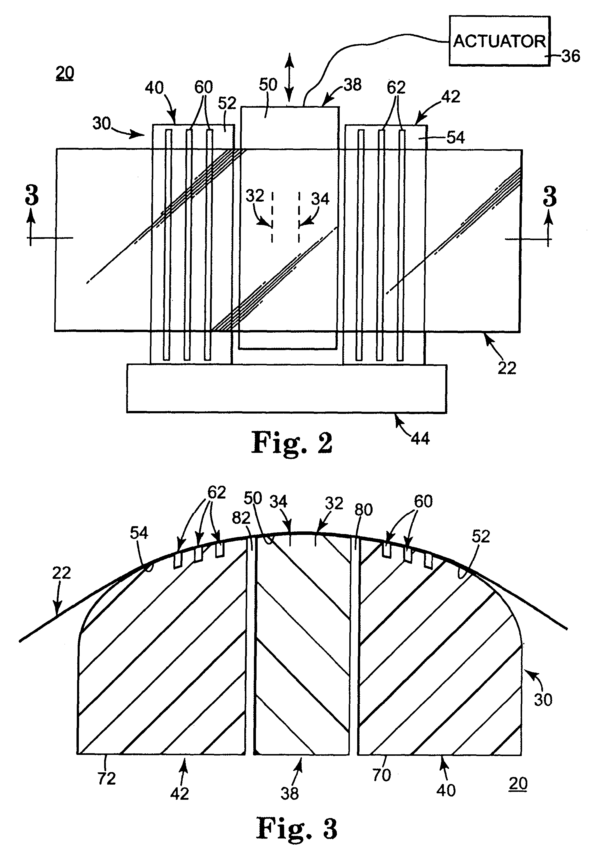 Magnetic tape head assembly with laterally moveable central section