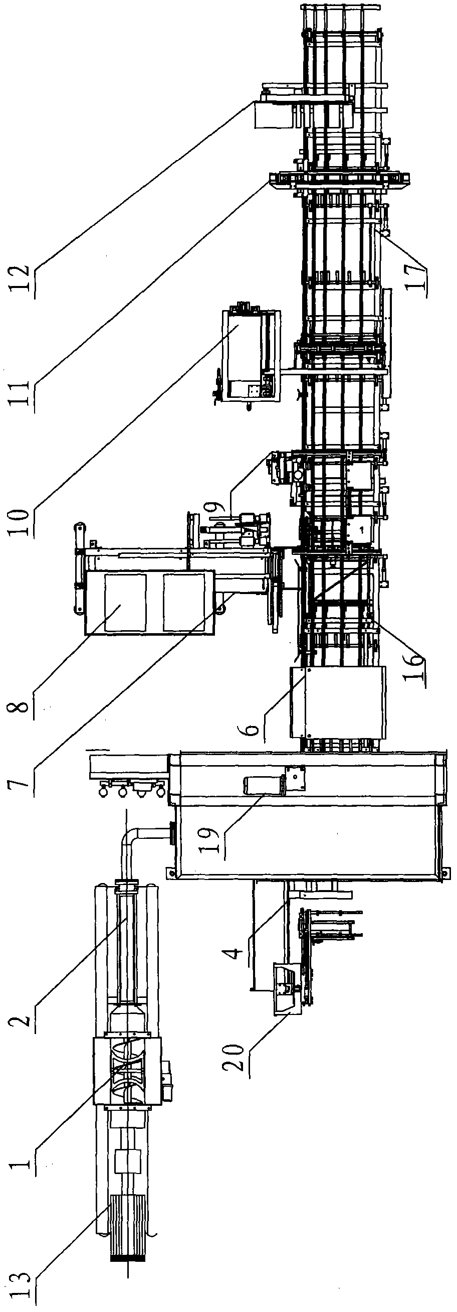 Tube-type slab lattice paste extrusion production line