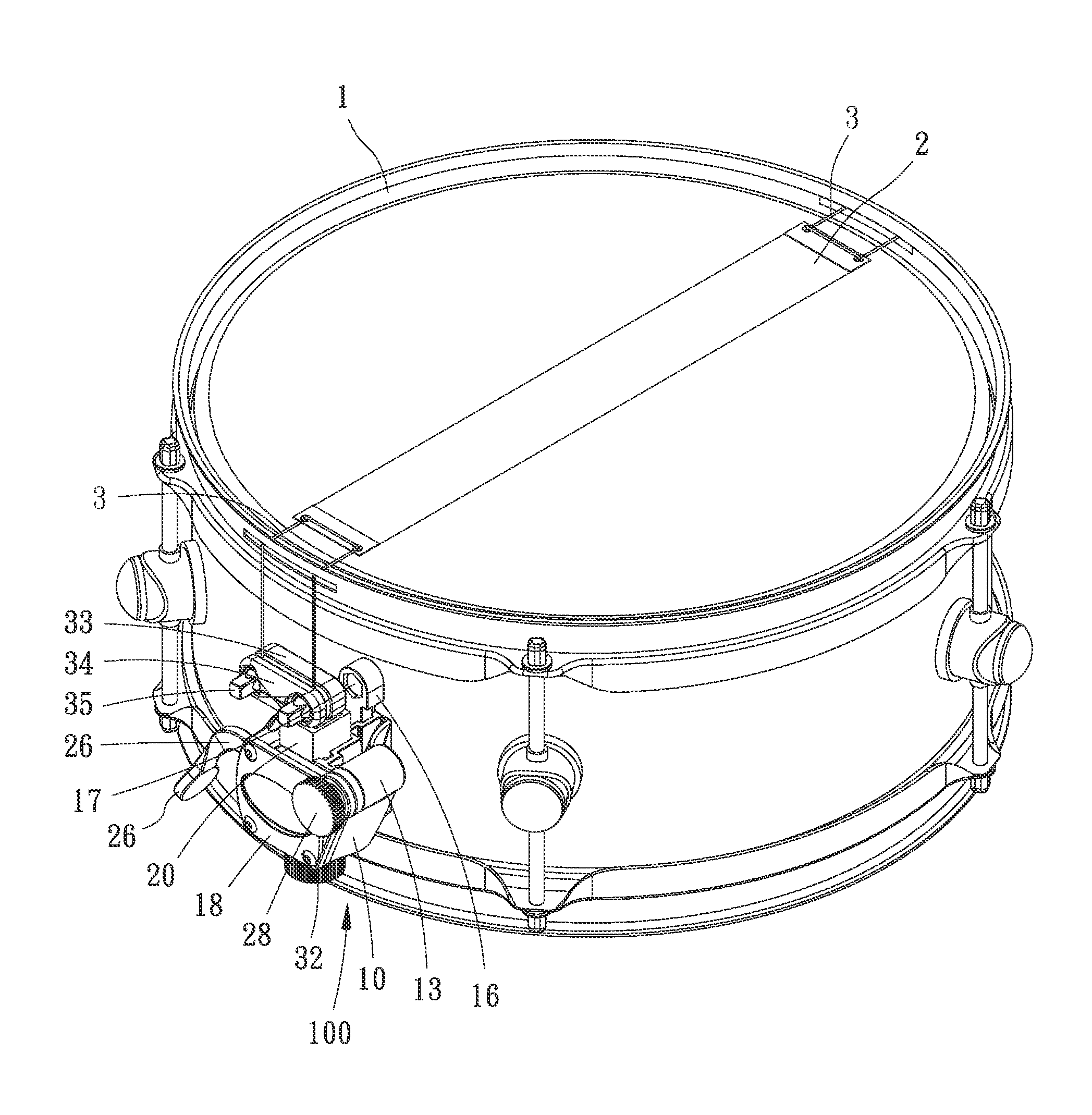 Adjustment assembly for snare wires