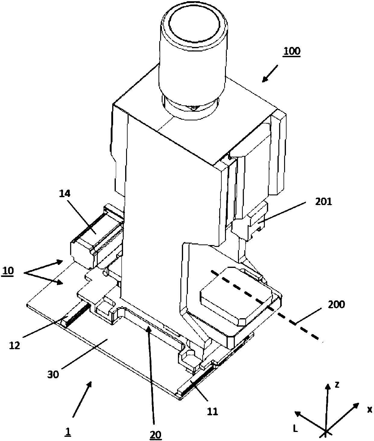 Positioning device of a processing module of a cable processing machine