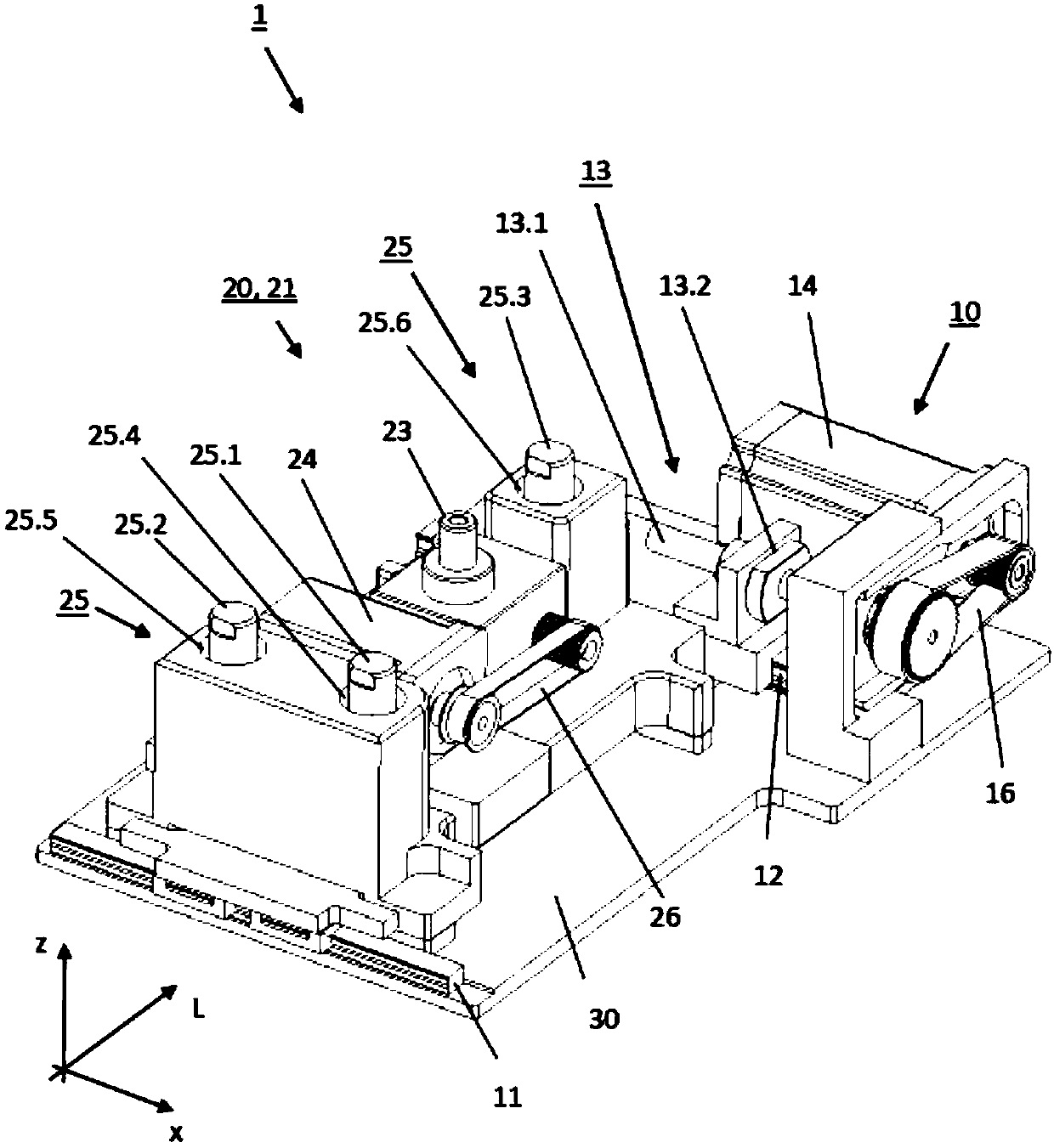 Positioning device of a processing module of a cable processing machine