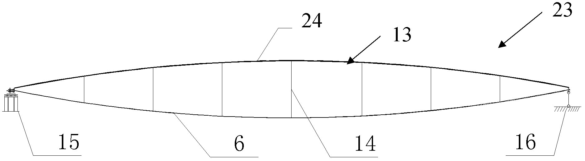 String truss structure with load-relieving effect and implementation method