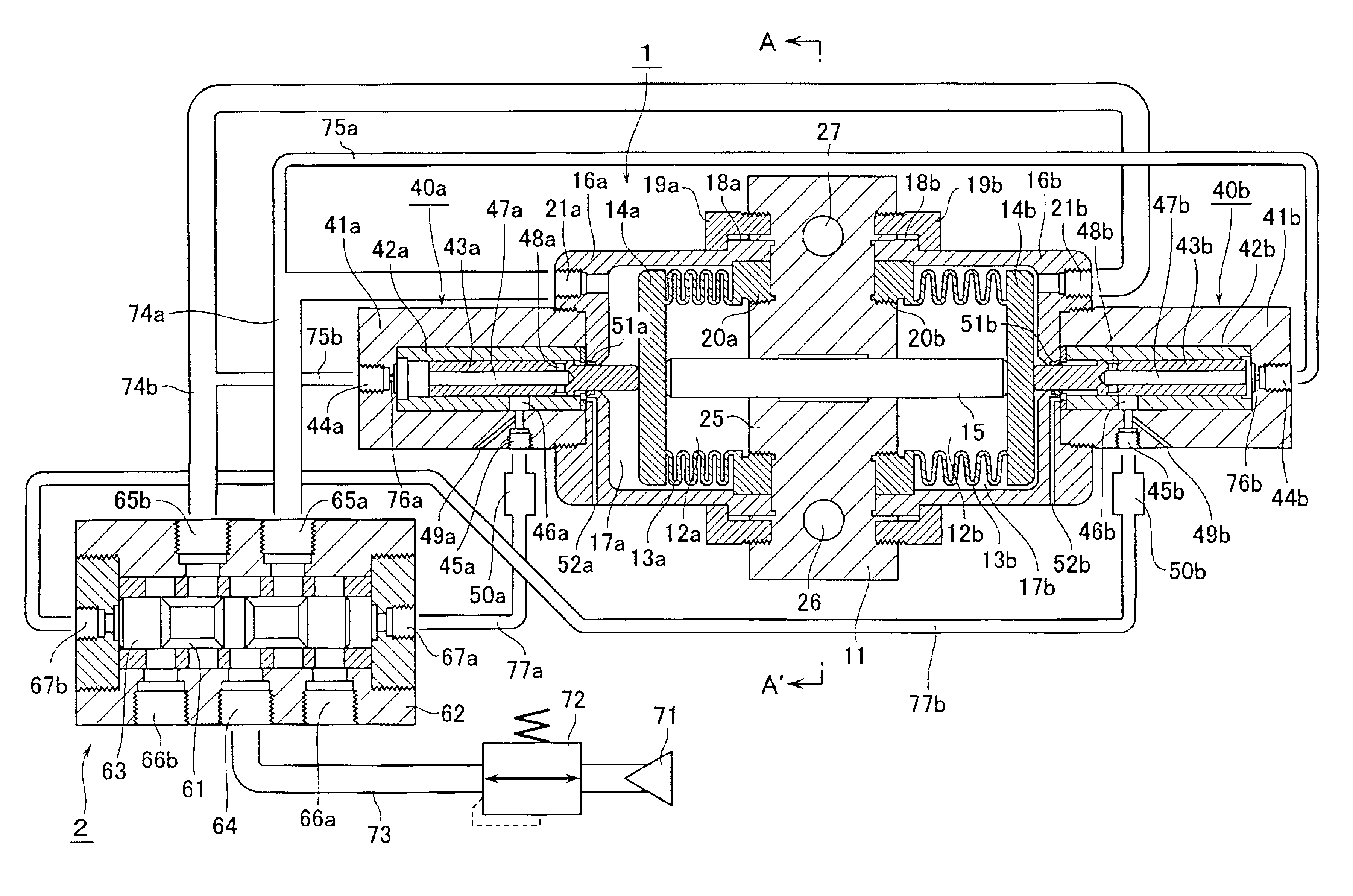 Pump system using a control fluid to drive a switching valve mechanism for an actuating fluid