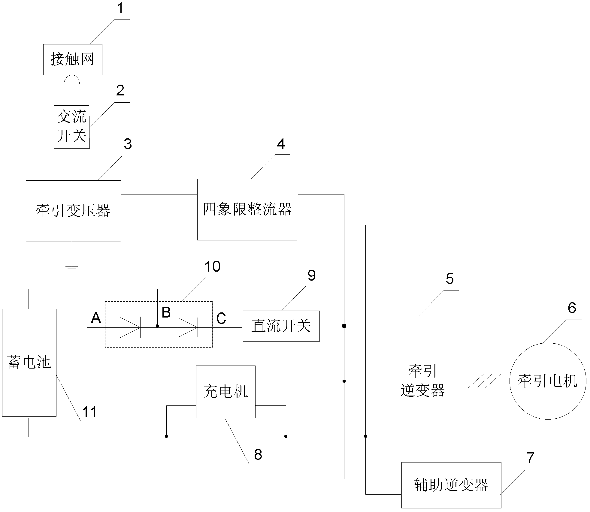 Battery control circuit for double-electrical-energy locomotive