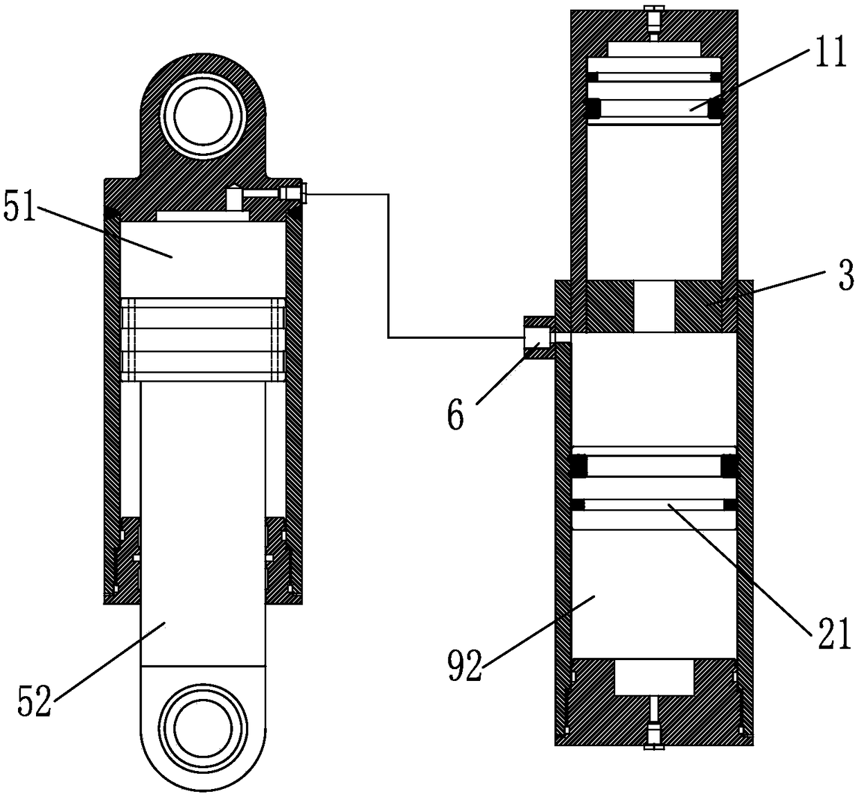 Double-air chamber piston type energy accumulator for oil gas suspension