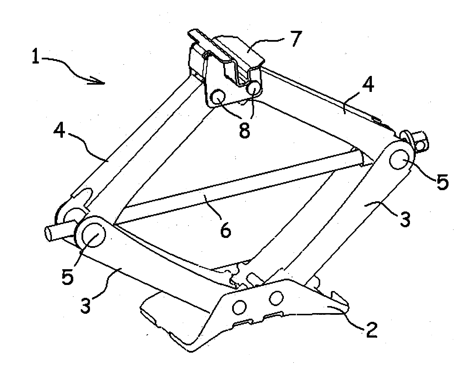 Integral load support for a jack formed of a sheet material bent to less than 180 degrees