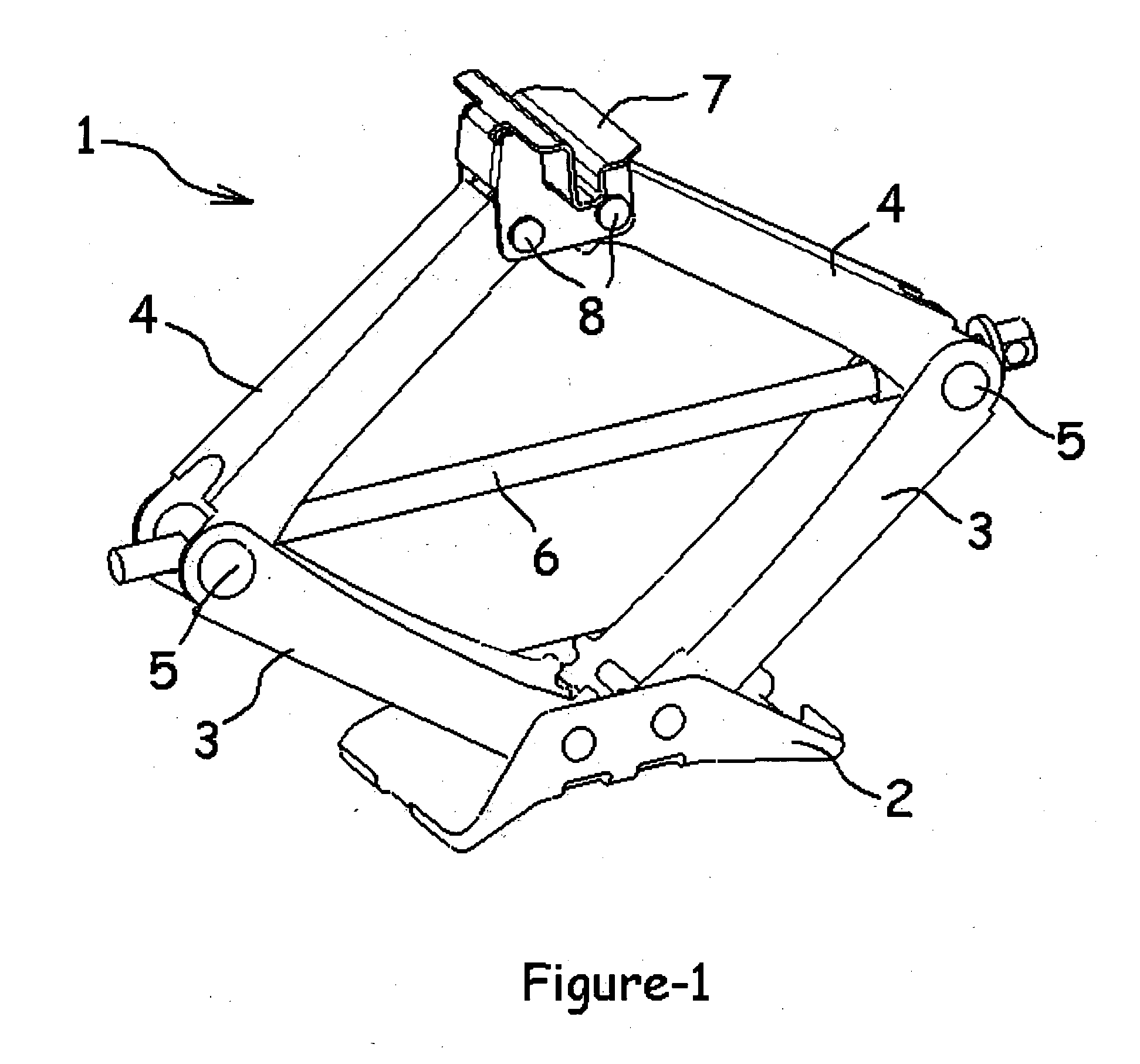 Integral load support for a jack formed of a sheet material bent to less than 180 degrees