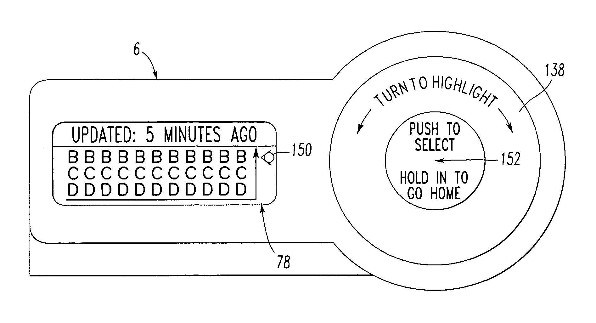 Home system including a portable fob having a rotary menu and a display