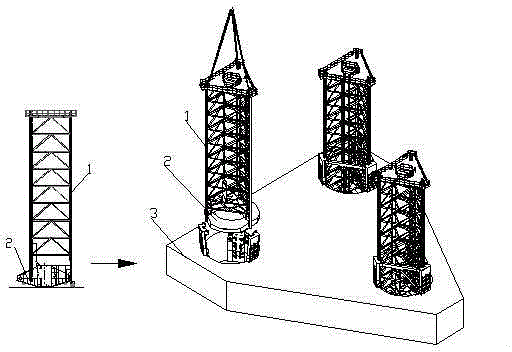 300-foot self-elevating drilling platform spud leg and shoe segmented carrying method