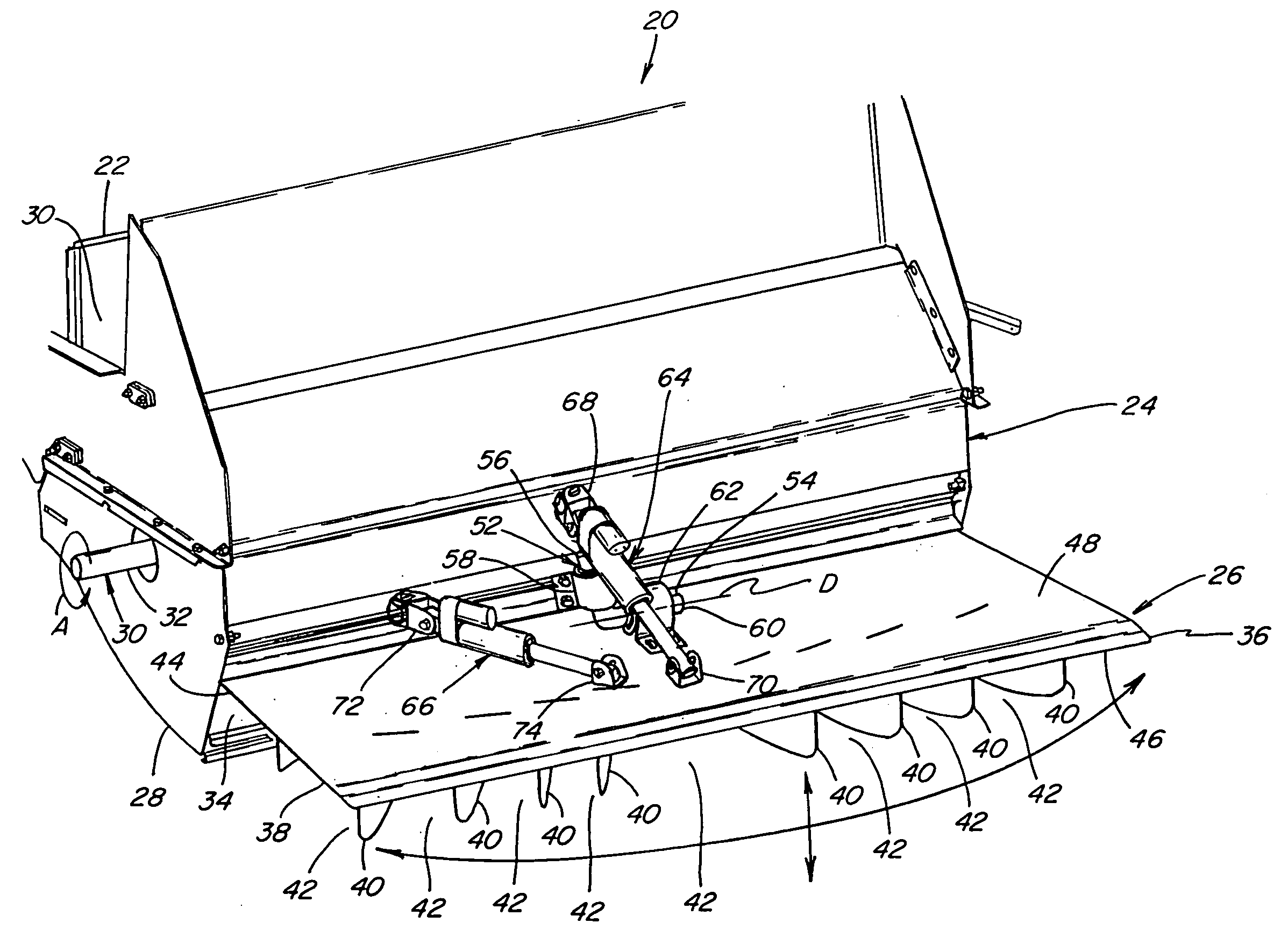 Unitary pivoting spreader apparatus