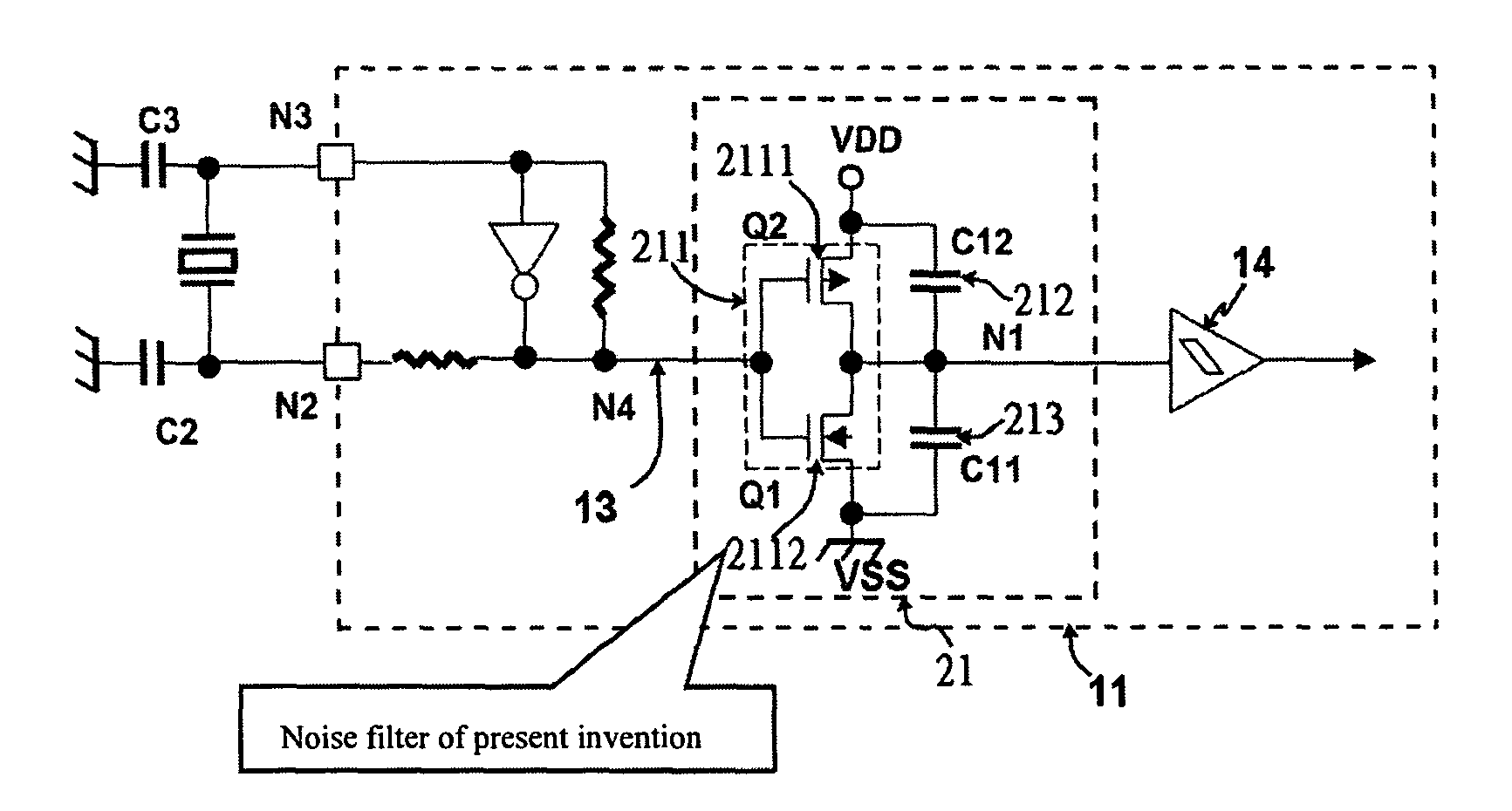 Noise filter for an integrated circuit