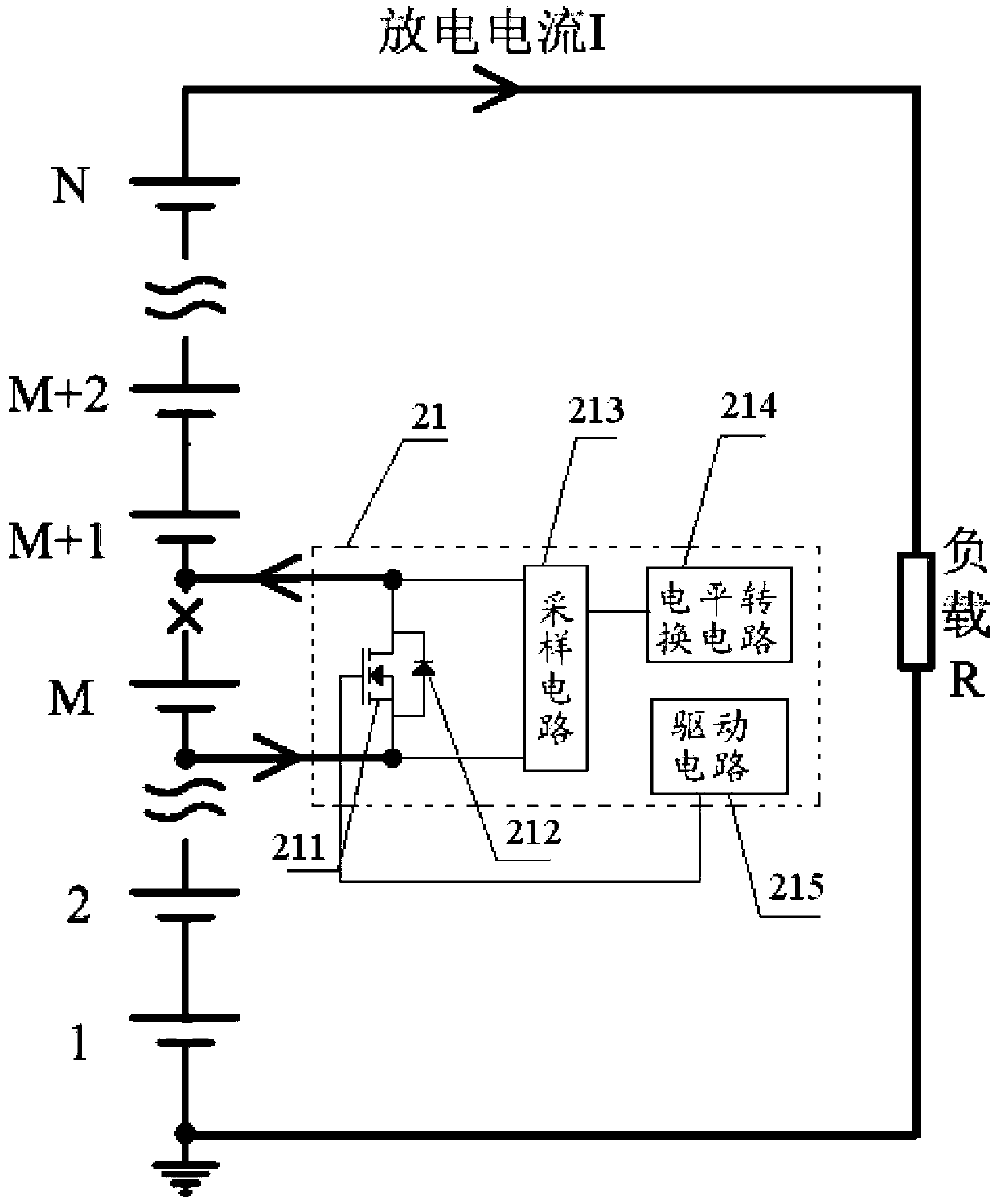 Electrode rupture protection circuit for series battery pack based on discrete components