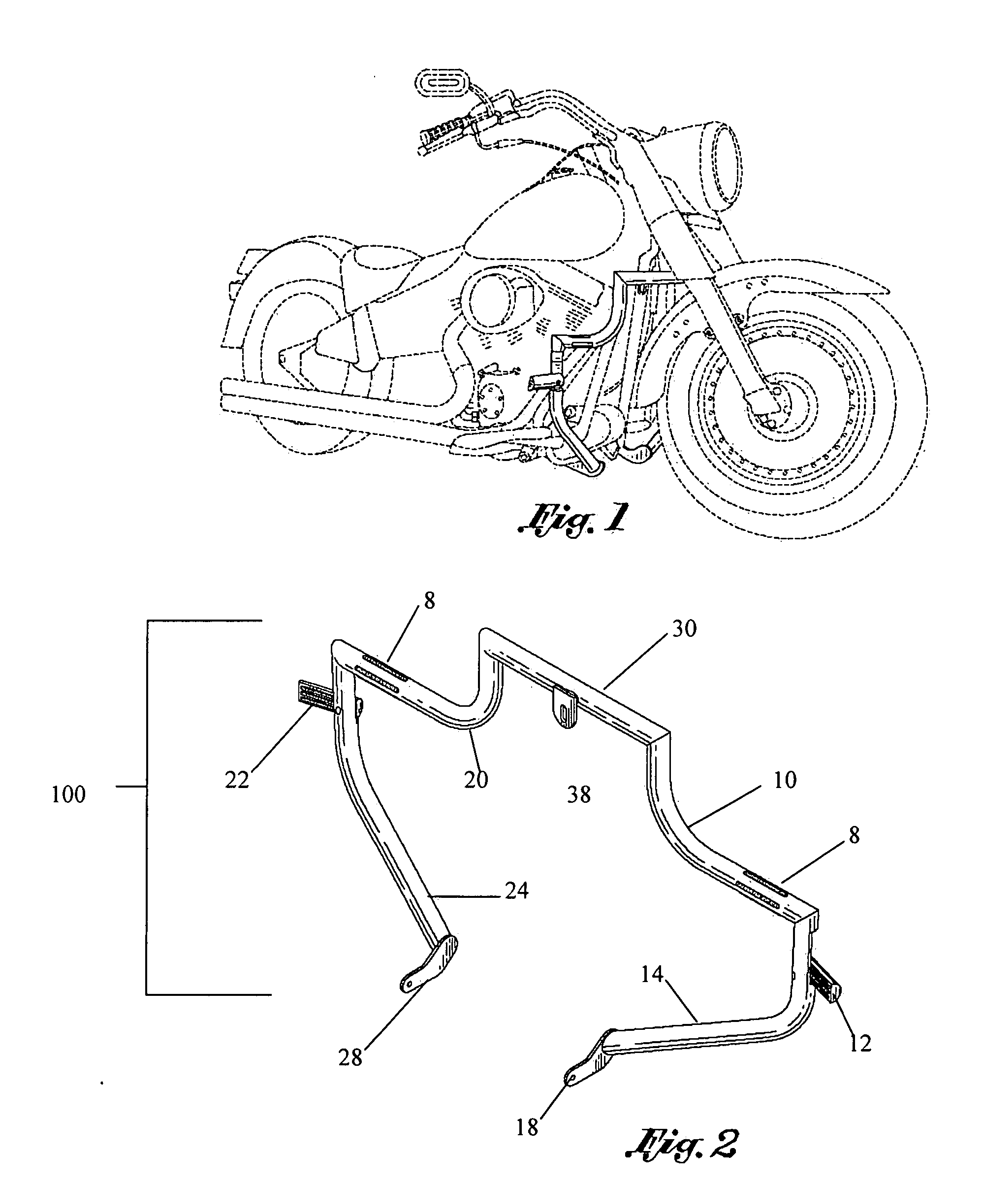 Motorcycle engine guard with retractable footrests