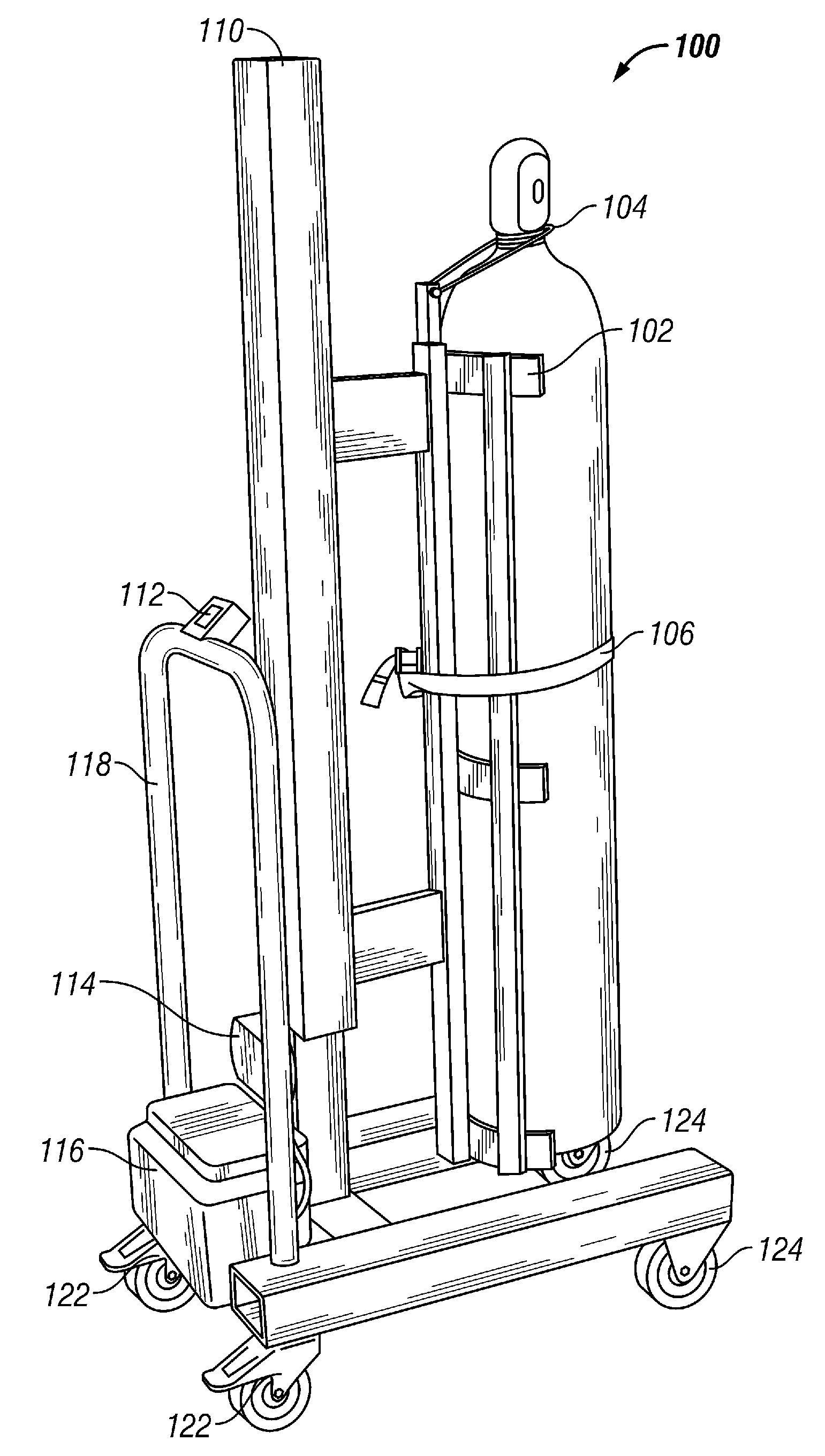 Compact system for lifting and moving a pressurized tank