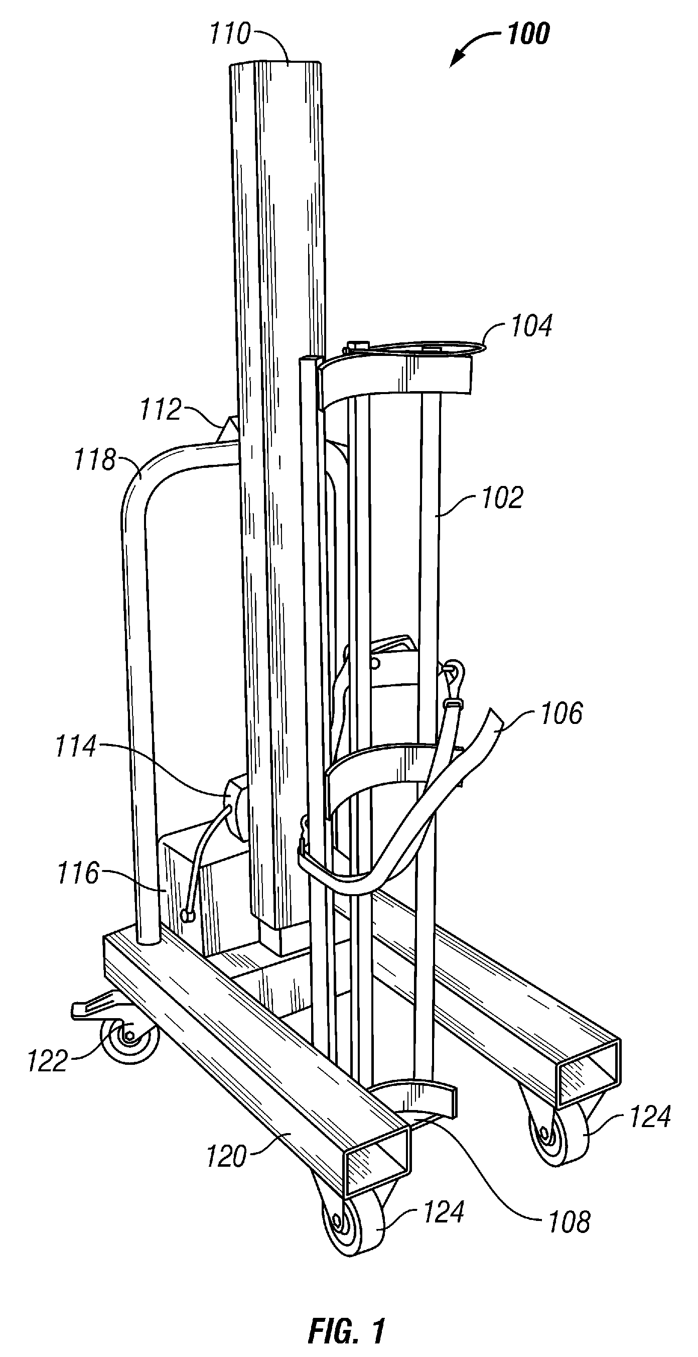 Compact system for lifting and moving a pressurized tank