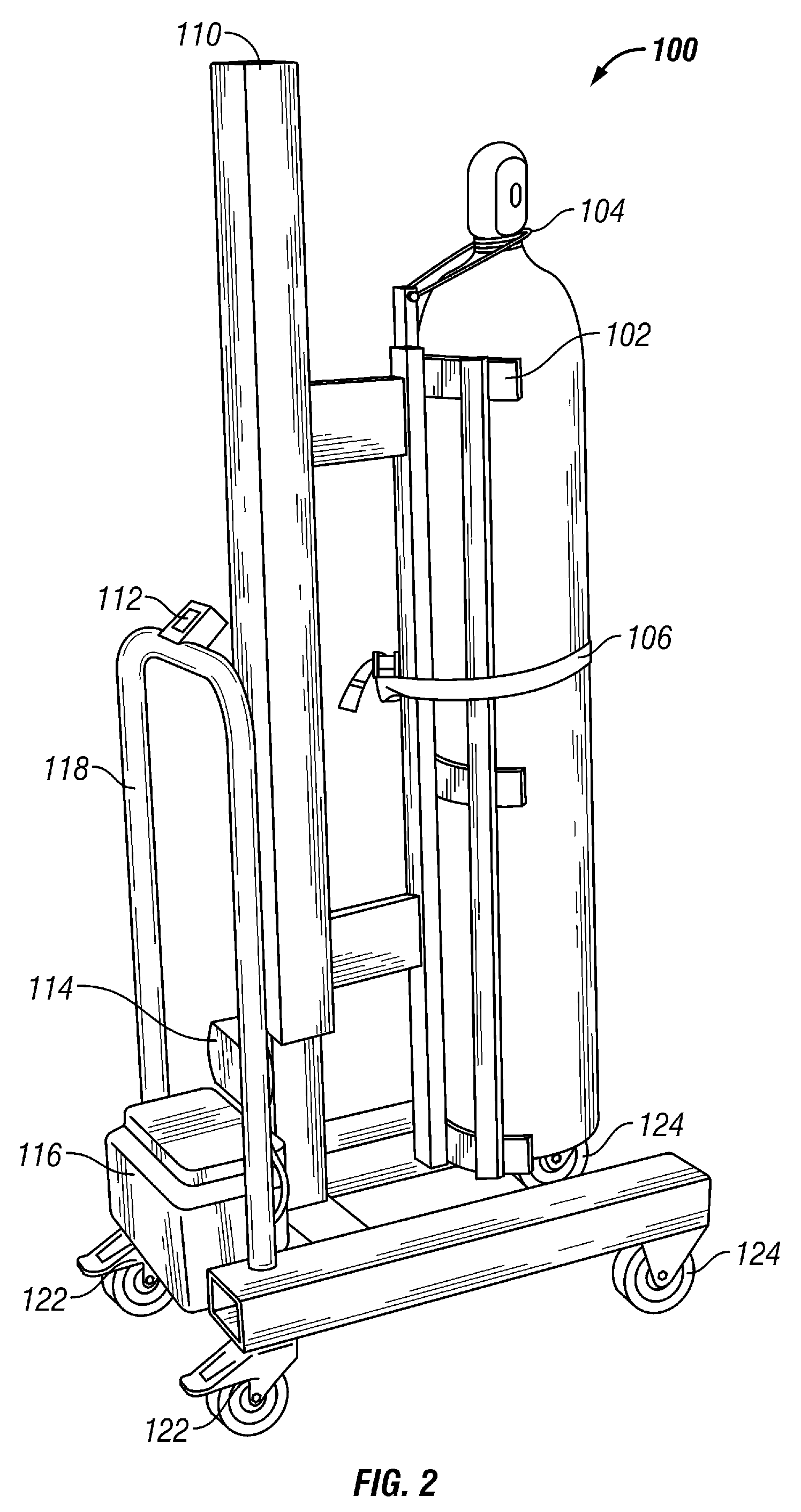 Compact system for lifting and moving a pressurized tank