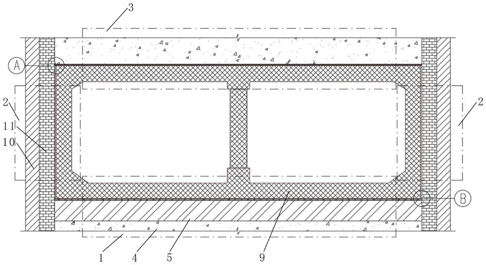 Water-rich stratum open cut underground structure composite waterproof structure and construction method