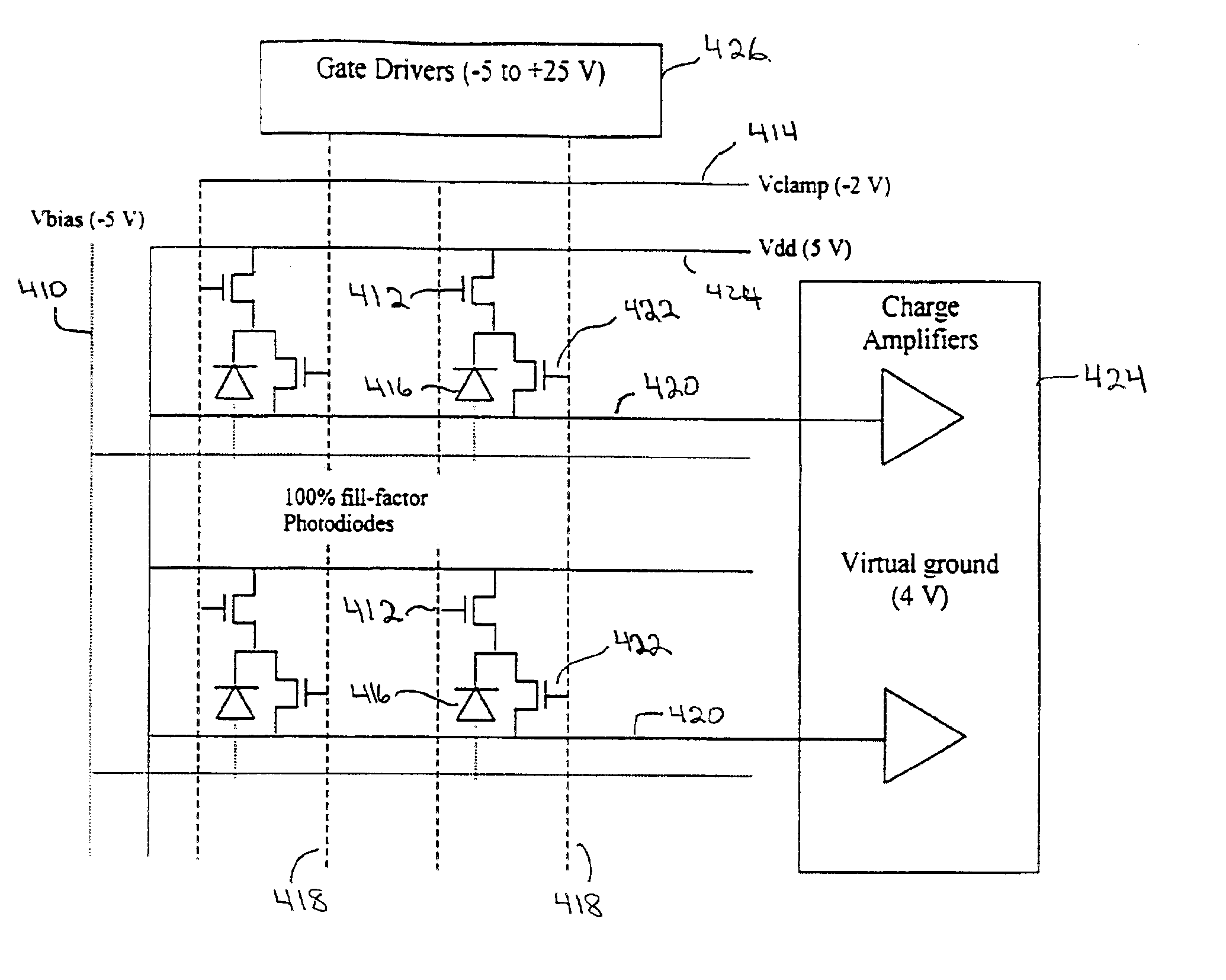 Device and method for reducing lag and blooming in amorphous silicon sensor arrays