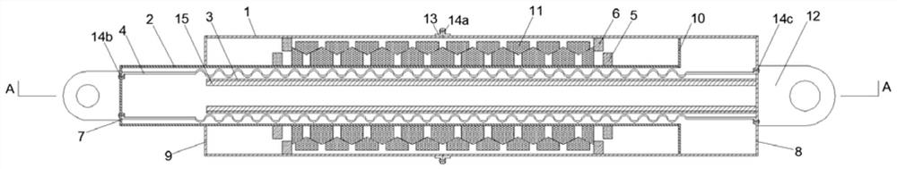 Buckling-restrained corrugated pipe energy dissipation supporting device based on ring spring self-resetting and manufacturing method