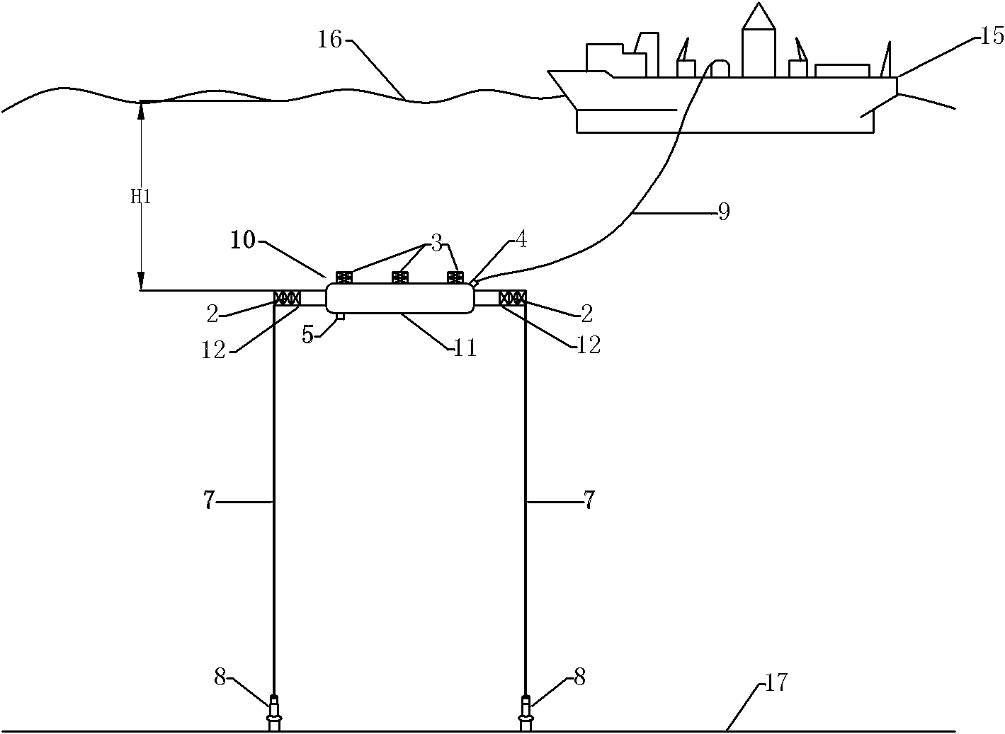 Riser support device under ultra-deep sea water