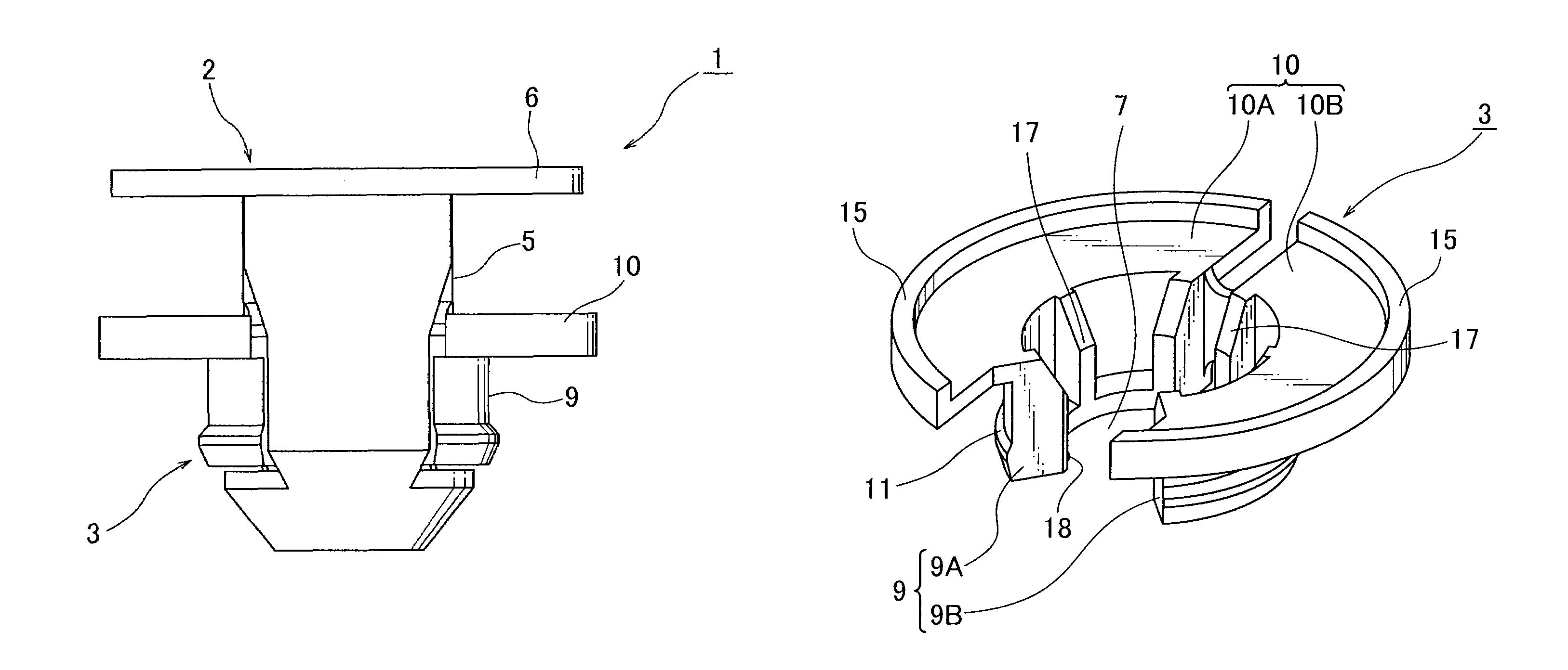 Clip comprising a pin and a bush