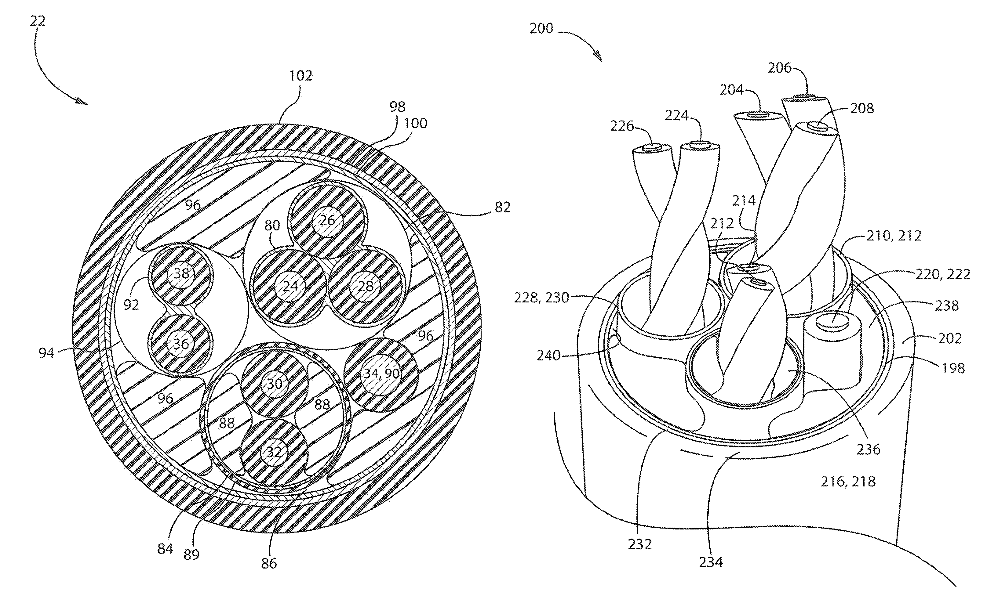 Single motor power and communication cable