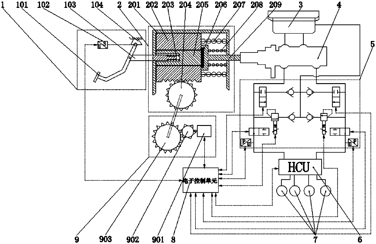 Electric power-assisted braking system with arbitrary decoupling degrees of freedom for electric vehicles