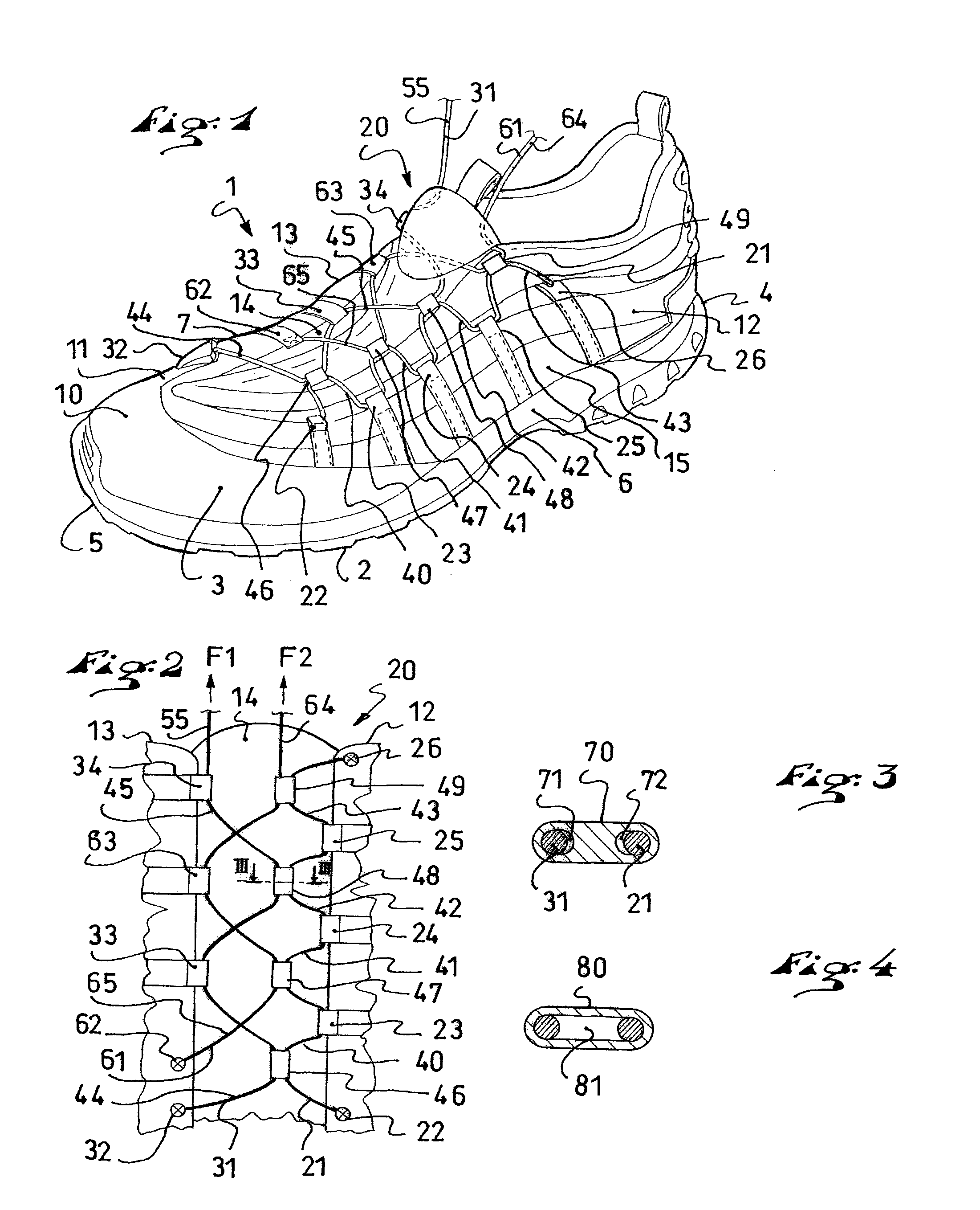 Footwear with improved tightening of the upper