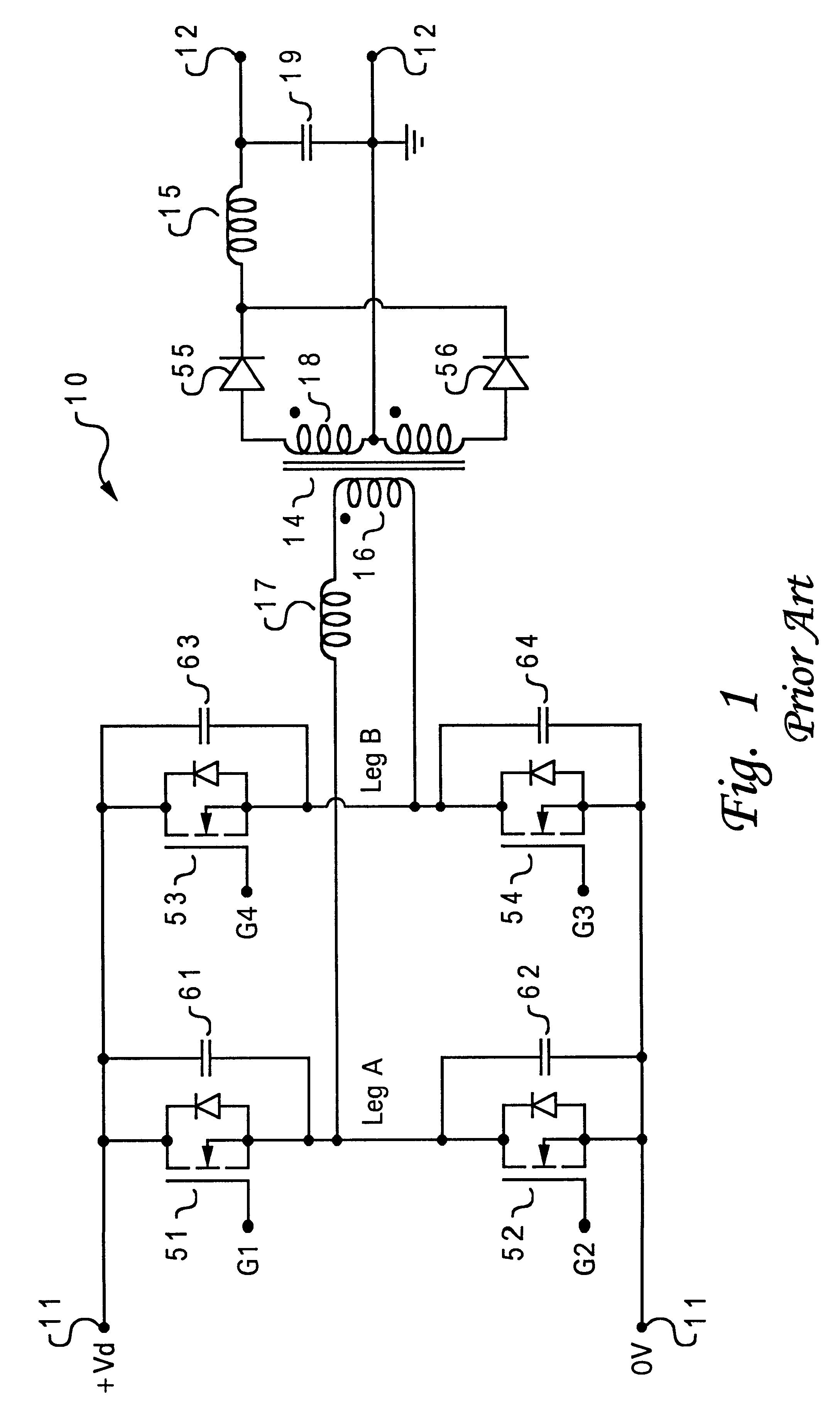 Full-bridge DC-to-DC converter having an unipolar gate drive