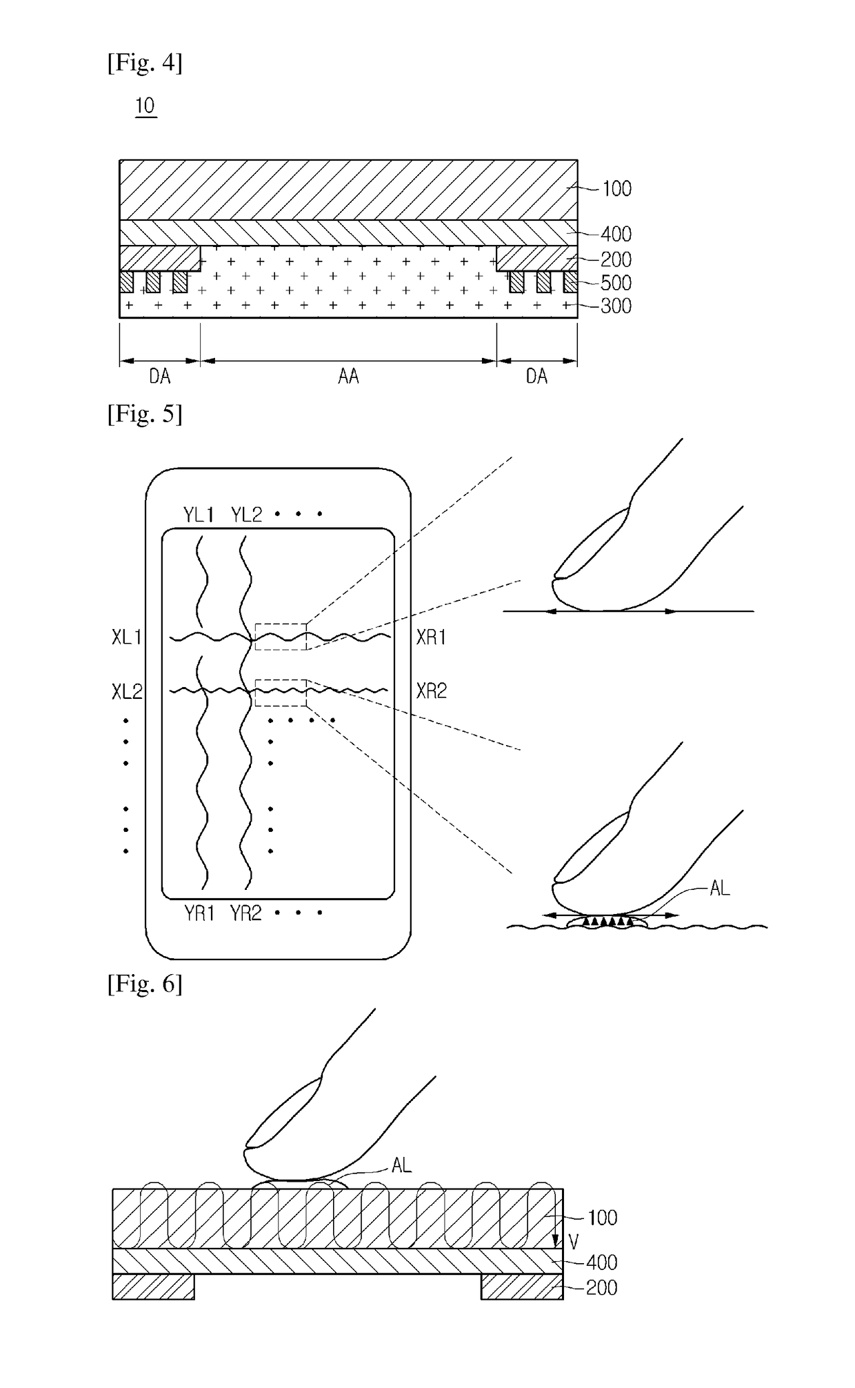 Touch panel comprising a piezoelectric material