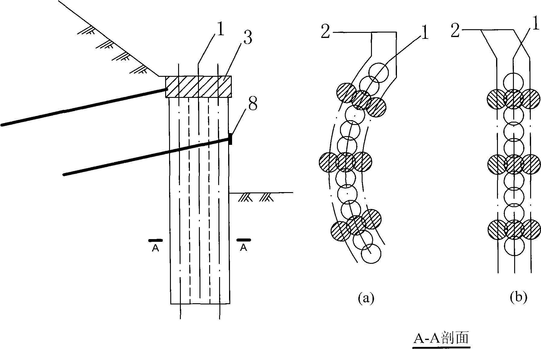 Method of using rotational multiaxial borehole pouring concrete occluding pile wall for enclosing deep foundation pit and slope protection project