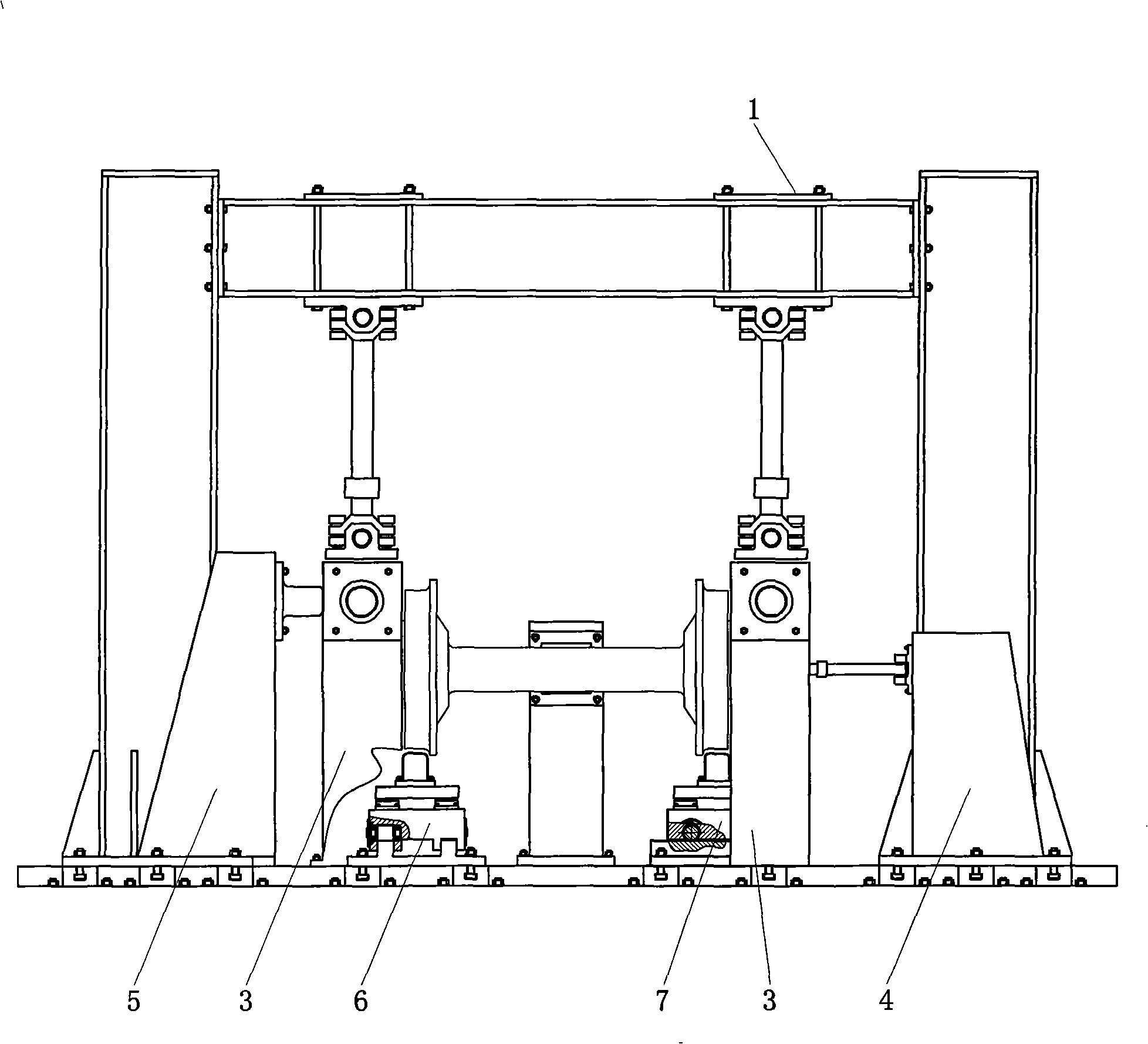 Test stand capable of simultaneously measuring railway stock bogie three-way rigidity