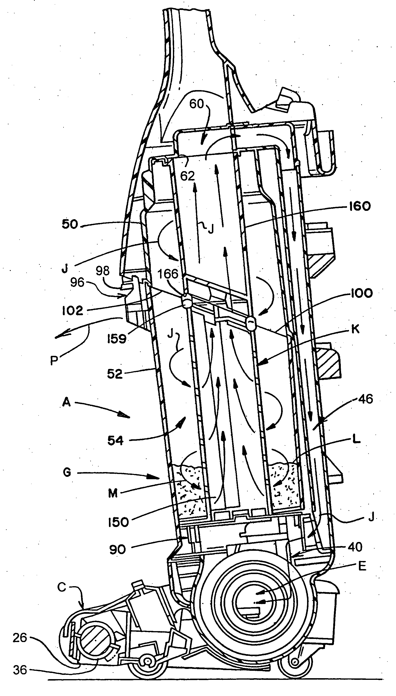 Upright vacuum cleaner with cyclonic airflow