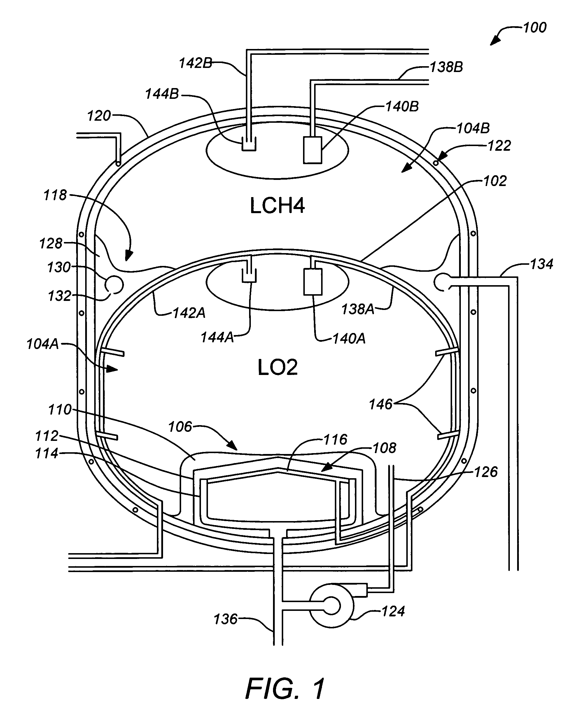 Thermally coupled liquid oxygen and liquid methane storage vessel