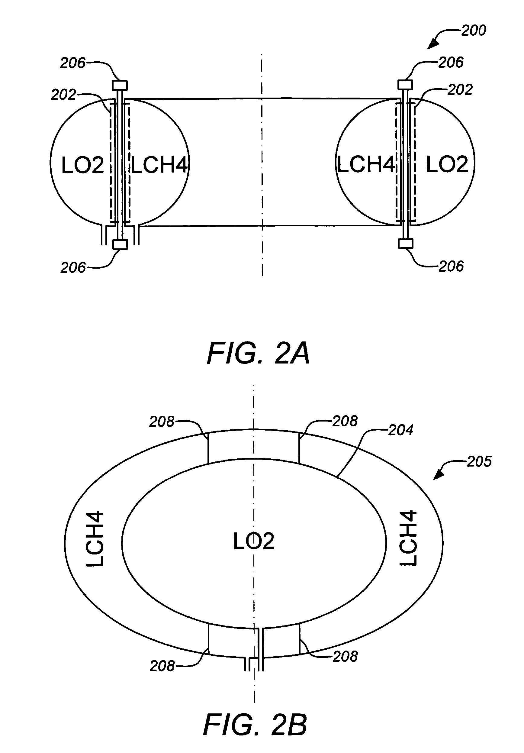 Thermally coupled liquid oxygen and liquid methane storage vessel