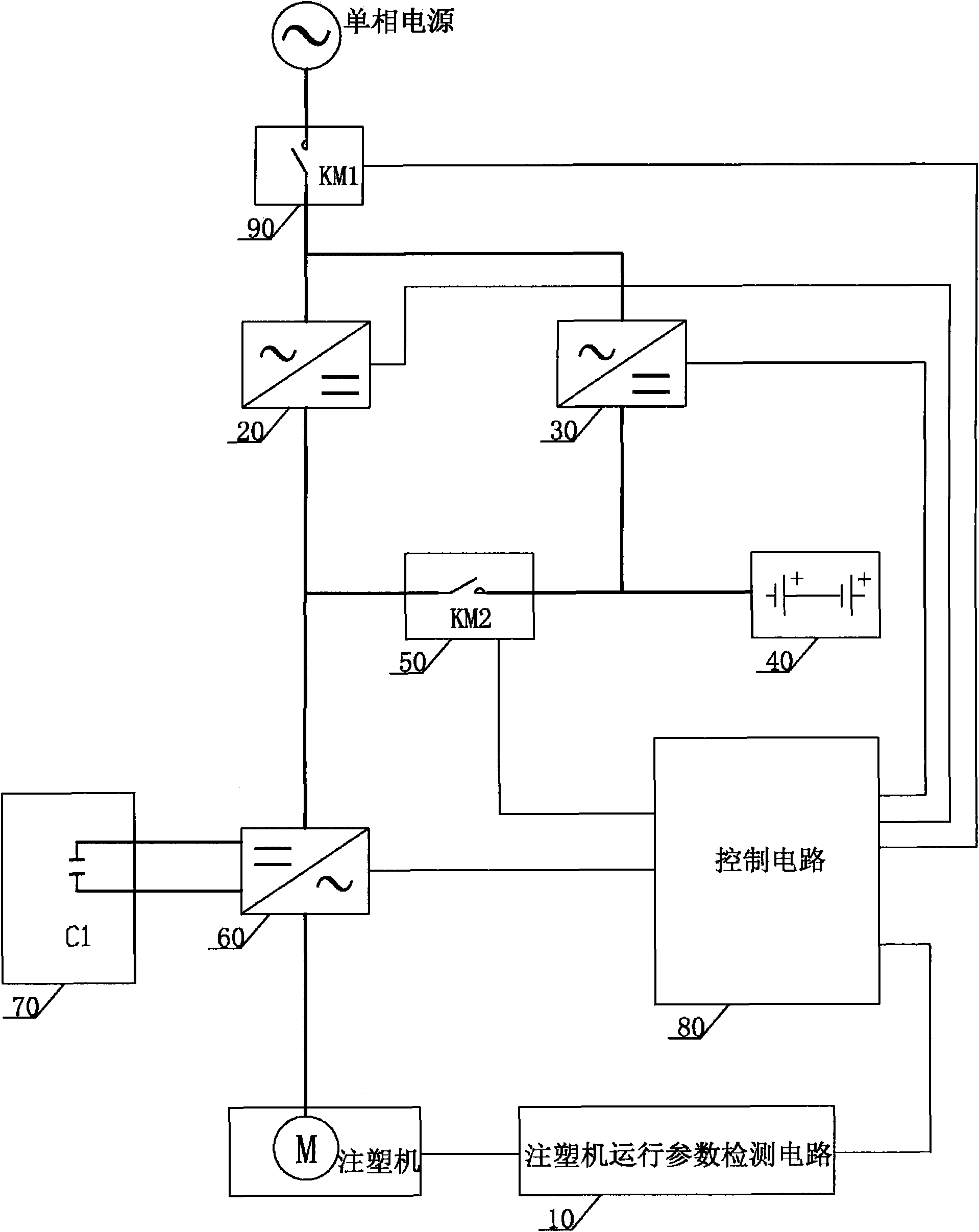 Variable-frequency power saver of single-phase injection molding machine