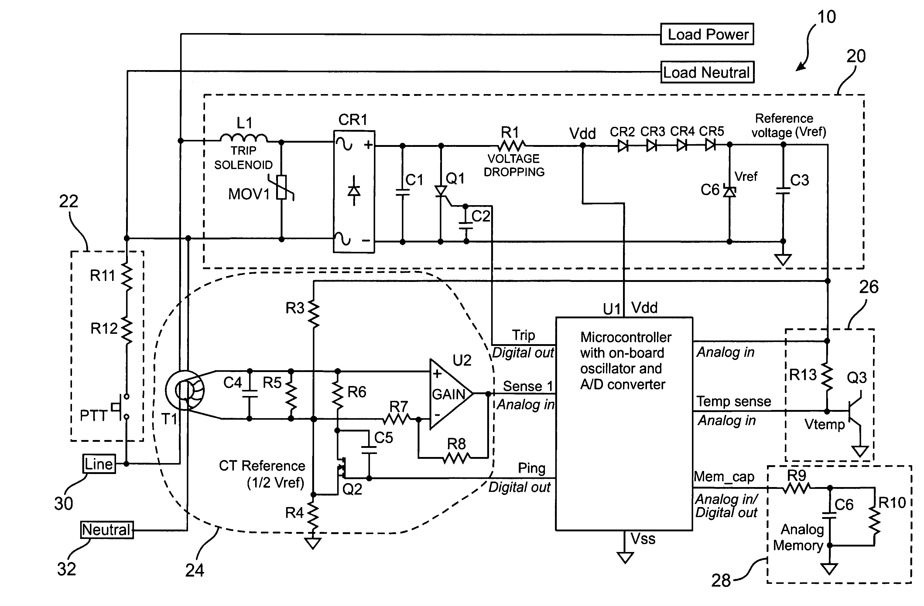 Single-sensor microcontroller-based approach for ground fault circuit interrupters