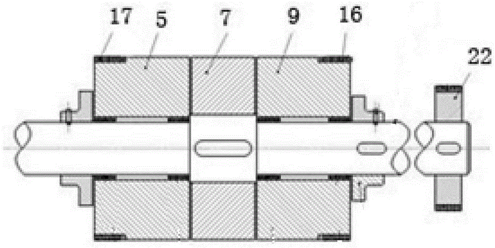 Method and device for spinning colorful slub yarn with three-component synchronous two-stage drafting