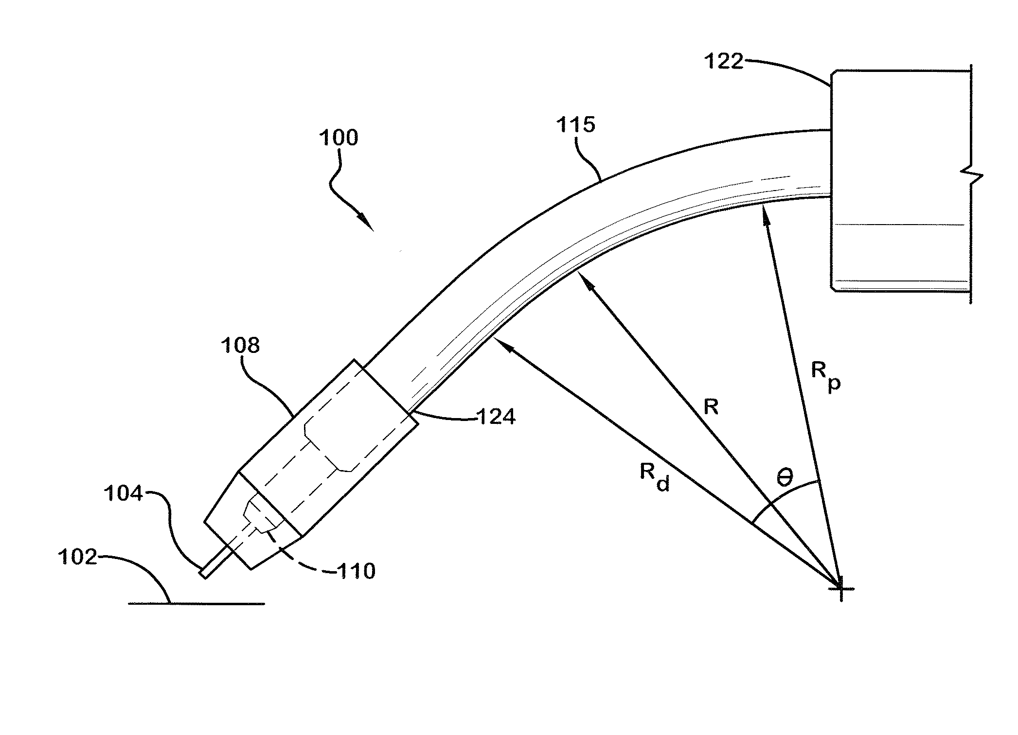 Welding gooseneck with variable radius