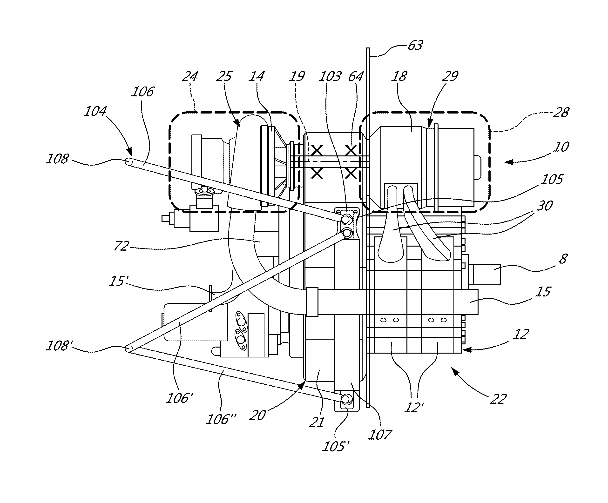 Compound engine assembly with mount cage