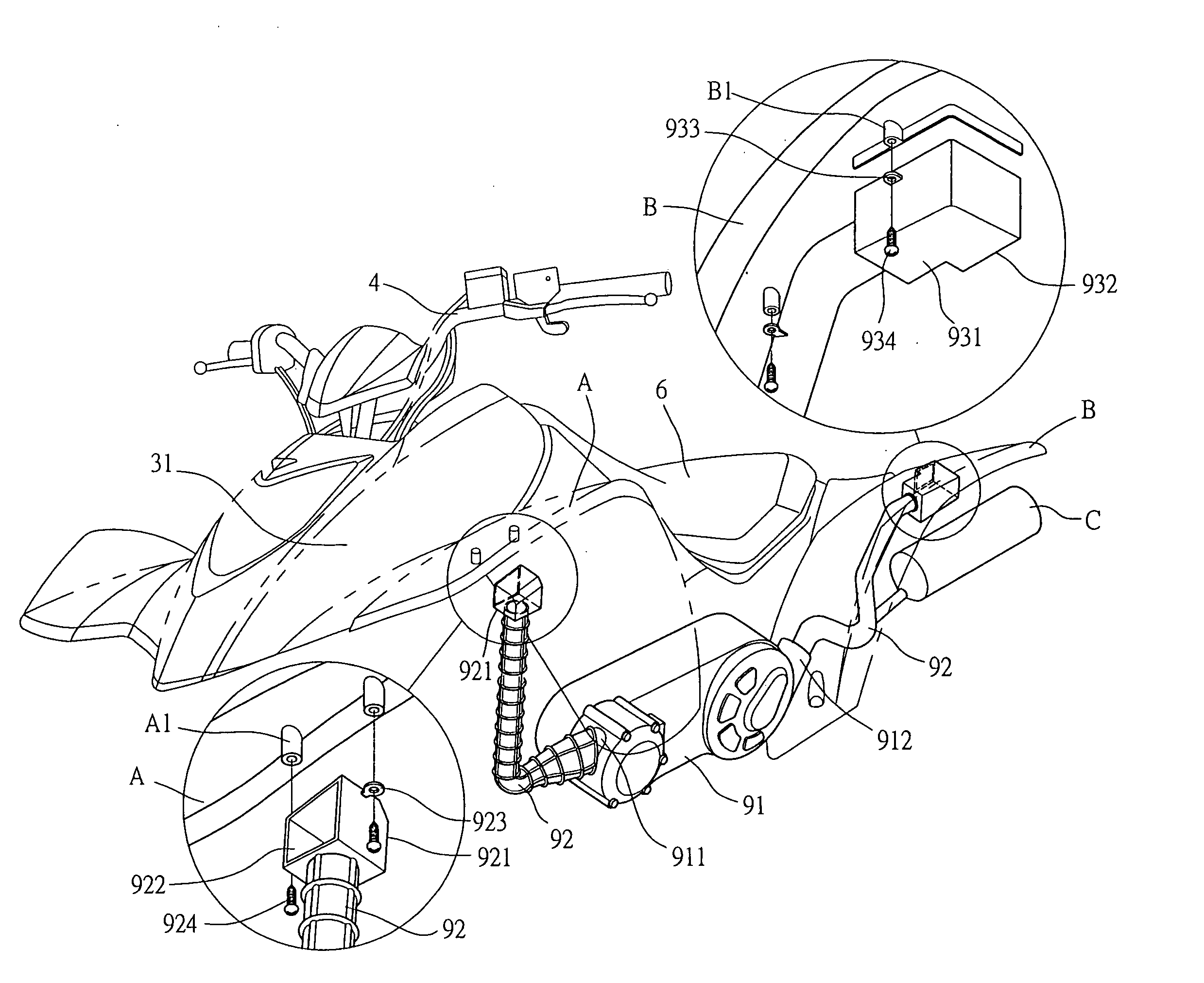 Cooling structure for a continuous variation transmission system of an all-terrain vehicle