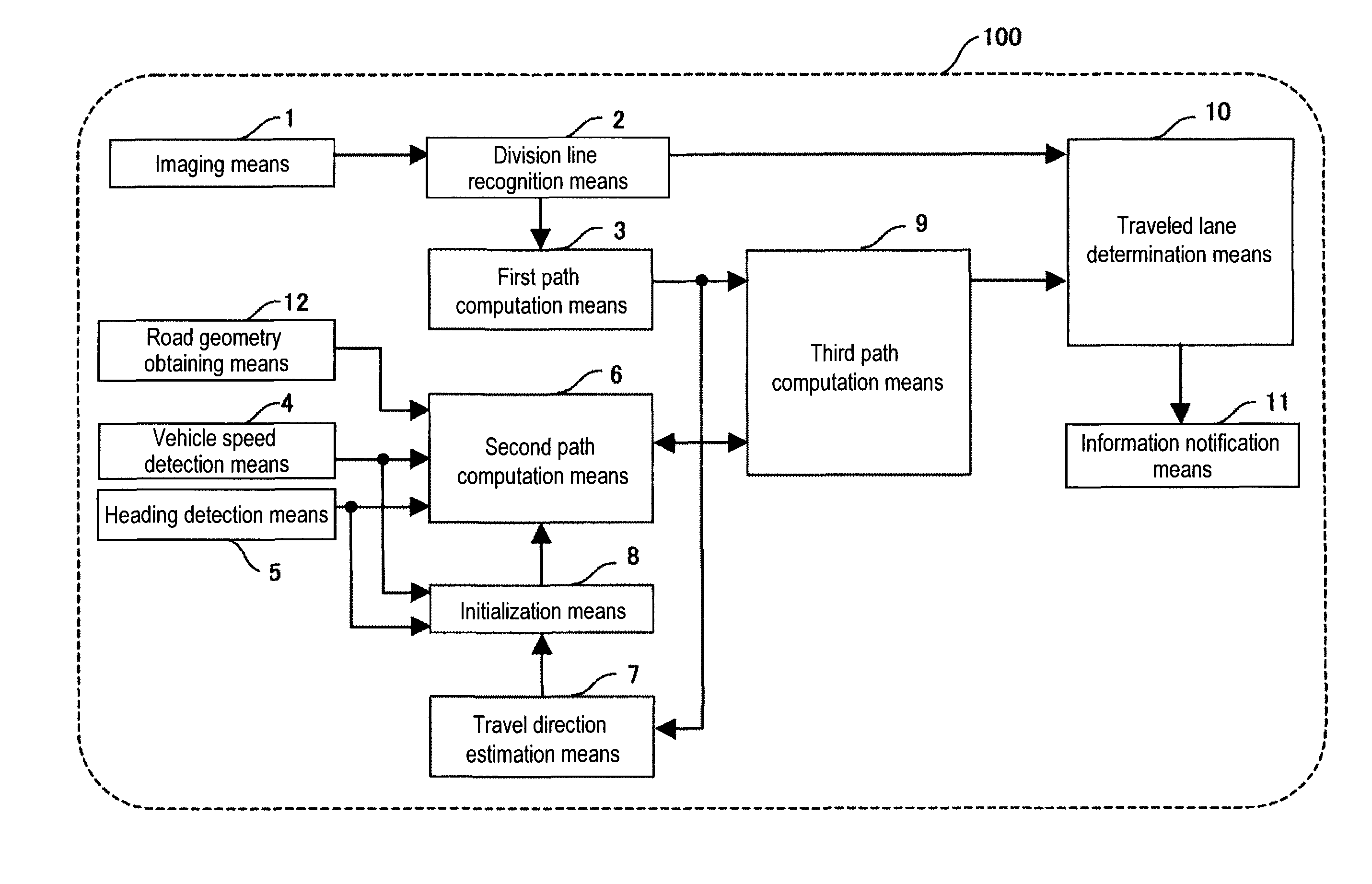 Lane determining device and navigation system