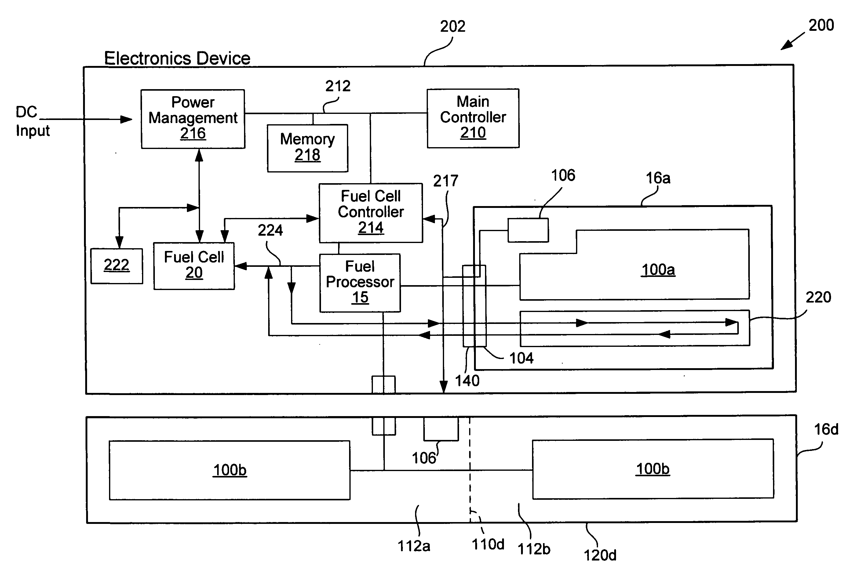 Fuel cell system internal to portable computer