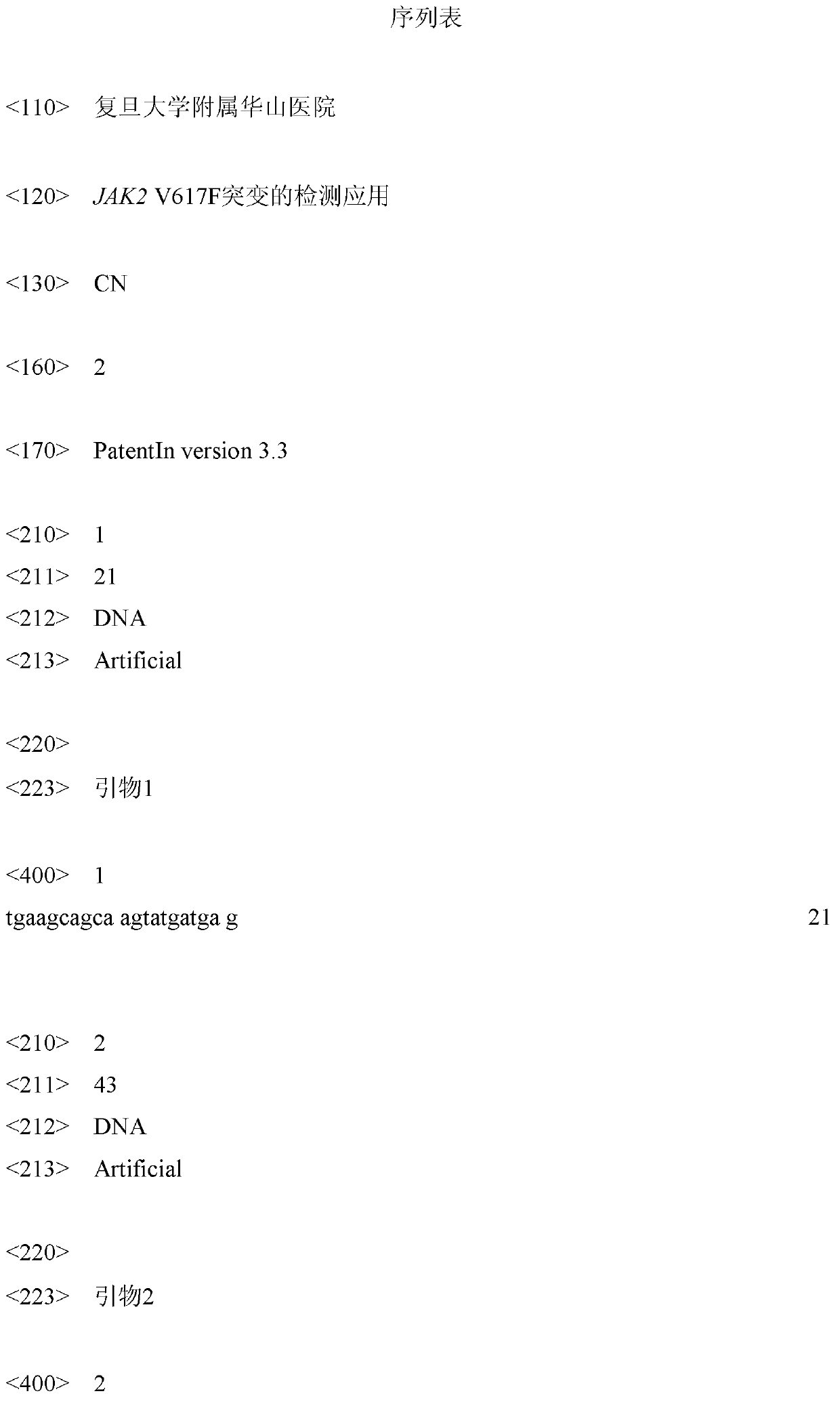 JAK2 V617F mutation detection application