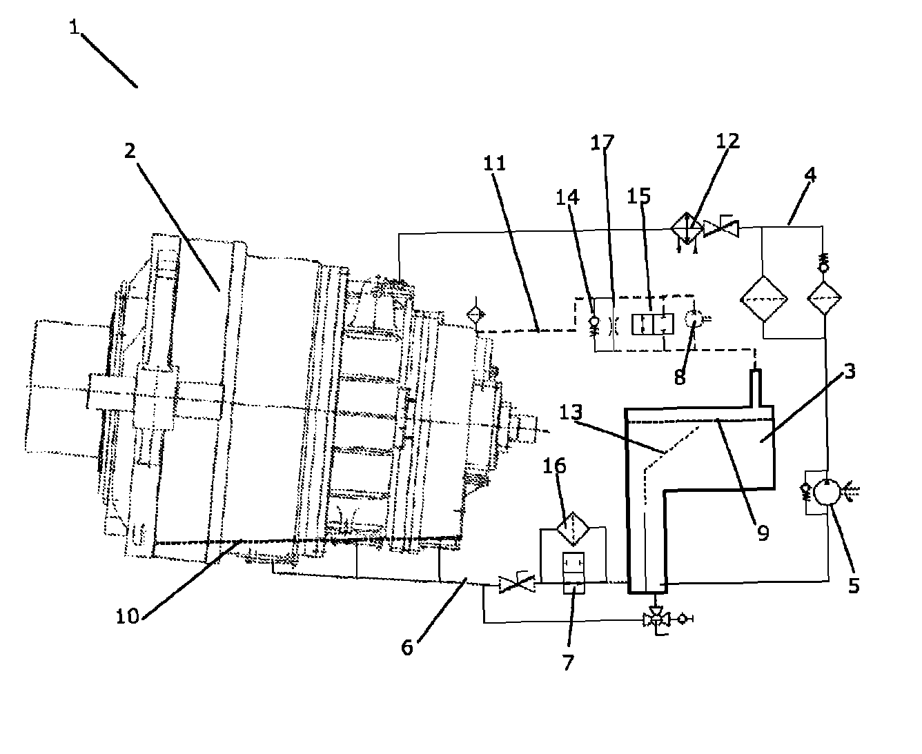 Lubrication system for a gear system providing emergency lubrication