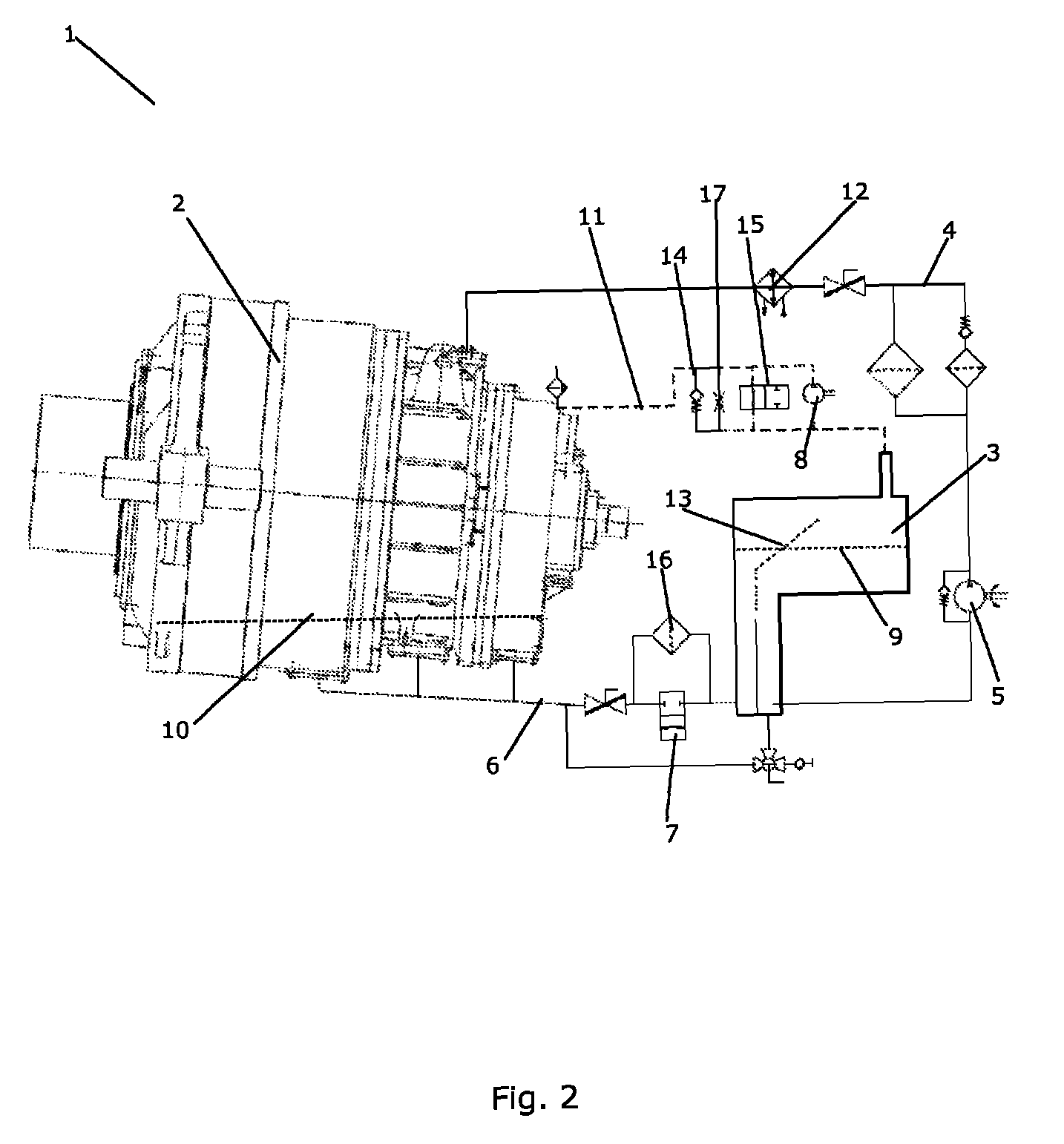 Lubrication system for a gear system providing emergency lubrication